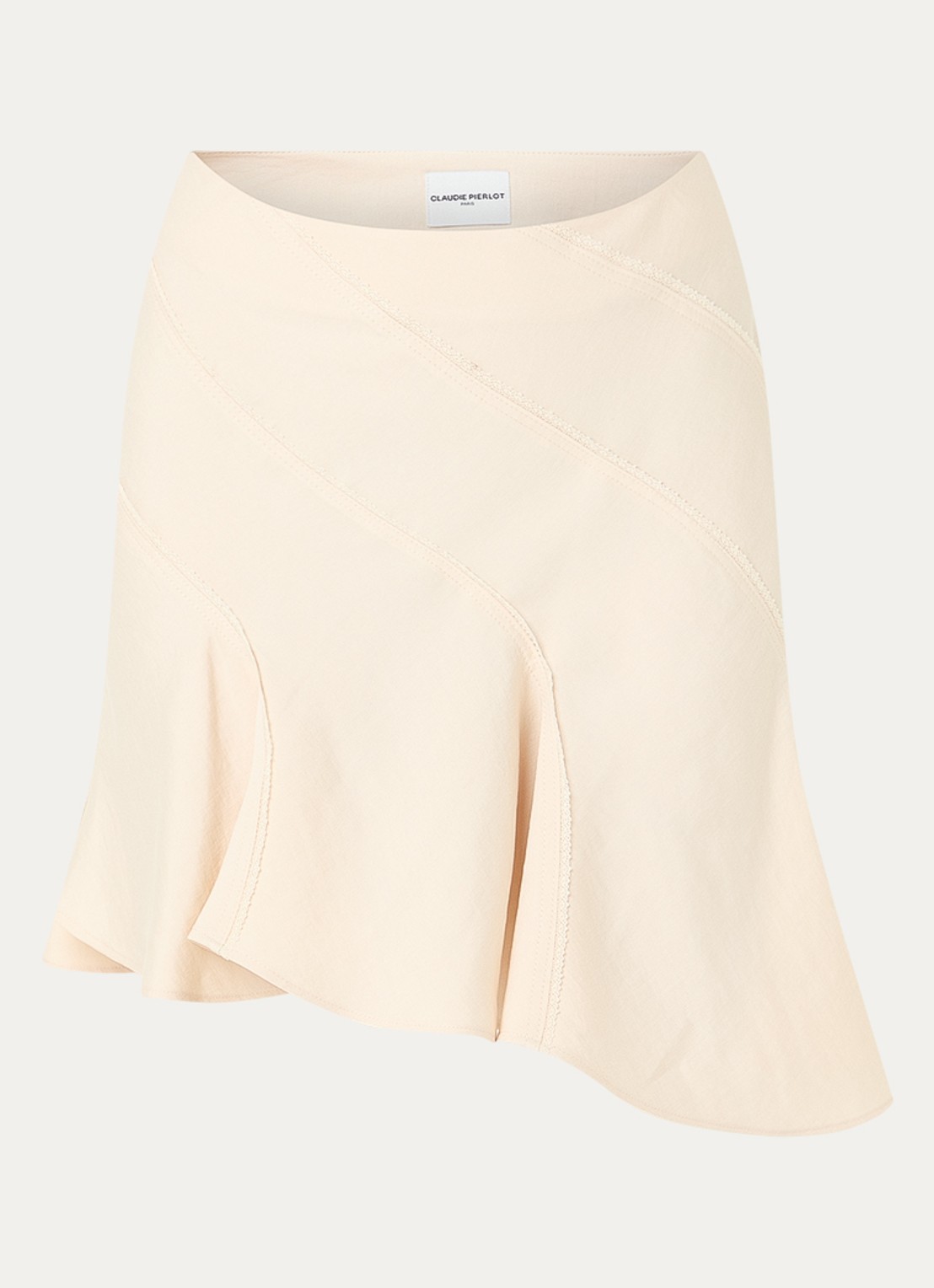 Claudie Pierlot Sky asymmetrische rok met details van kant - voorkant 3 vanillegeel