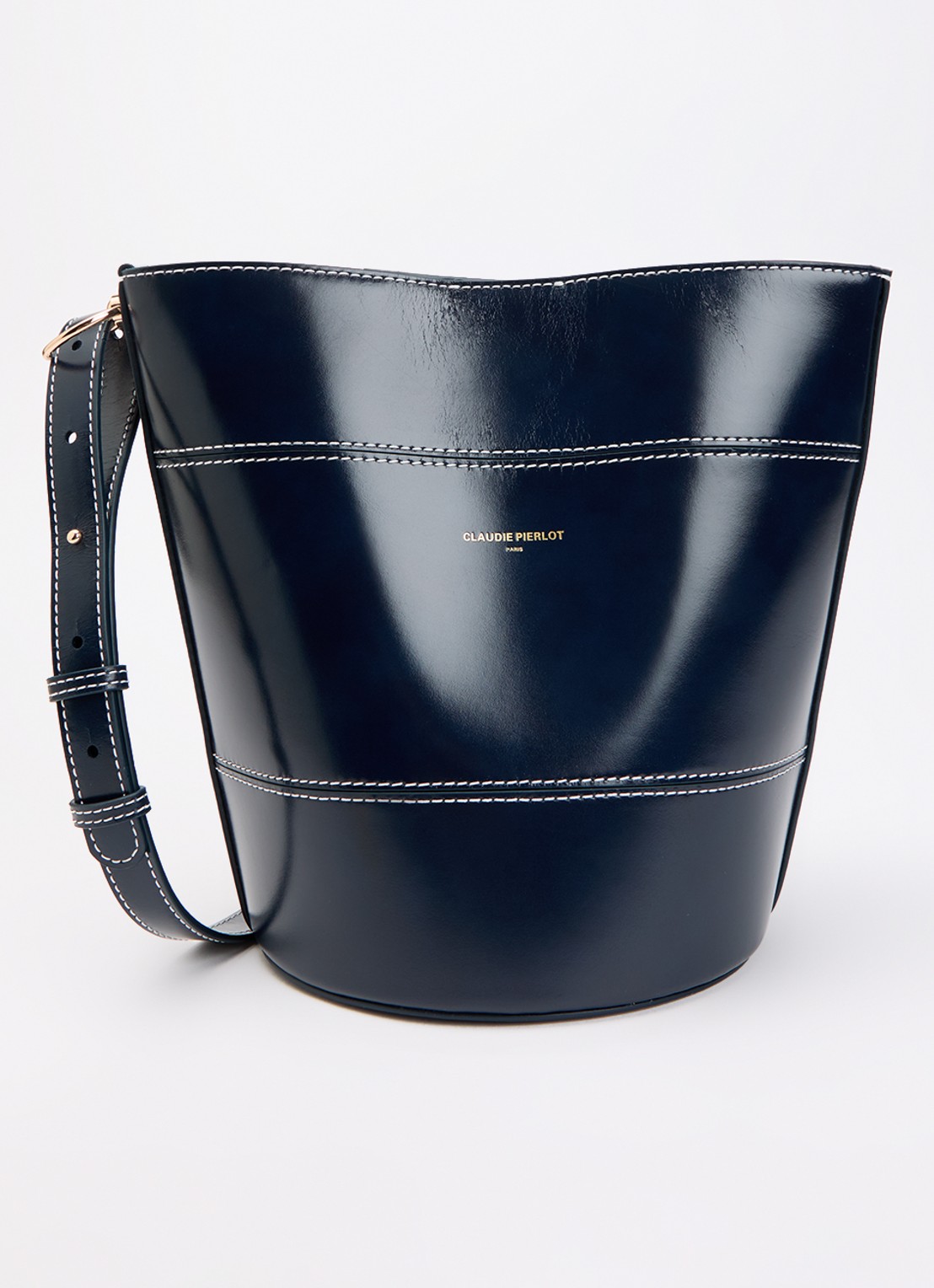 Claudie Pierlot Solveig Bucket schoudertas van leer - voorkant 2 donkerblauw