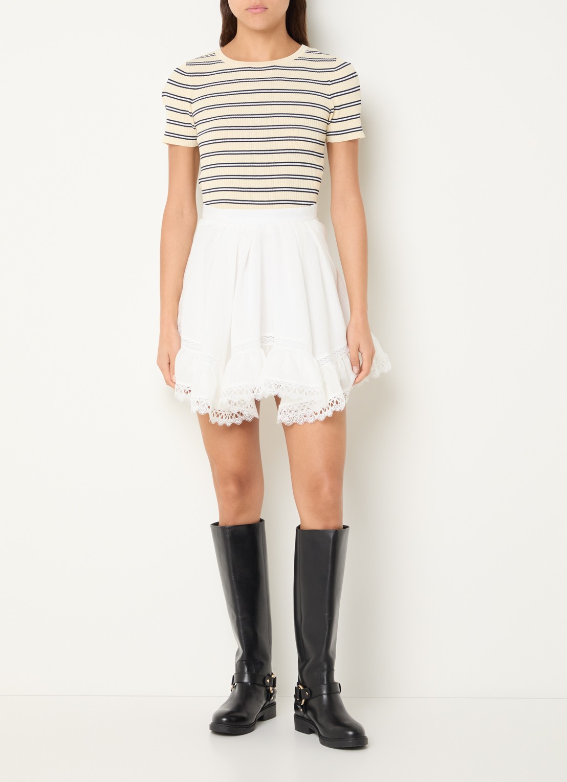 Claudie Pierlot Suzie minirok met broderie - voorkant 3 gebroken wit