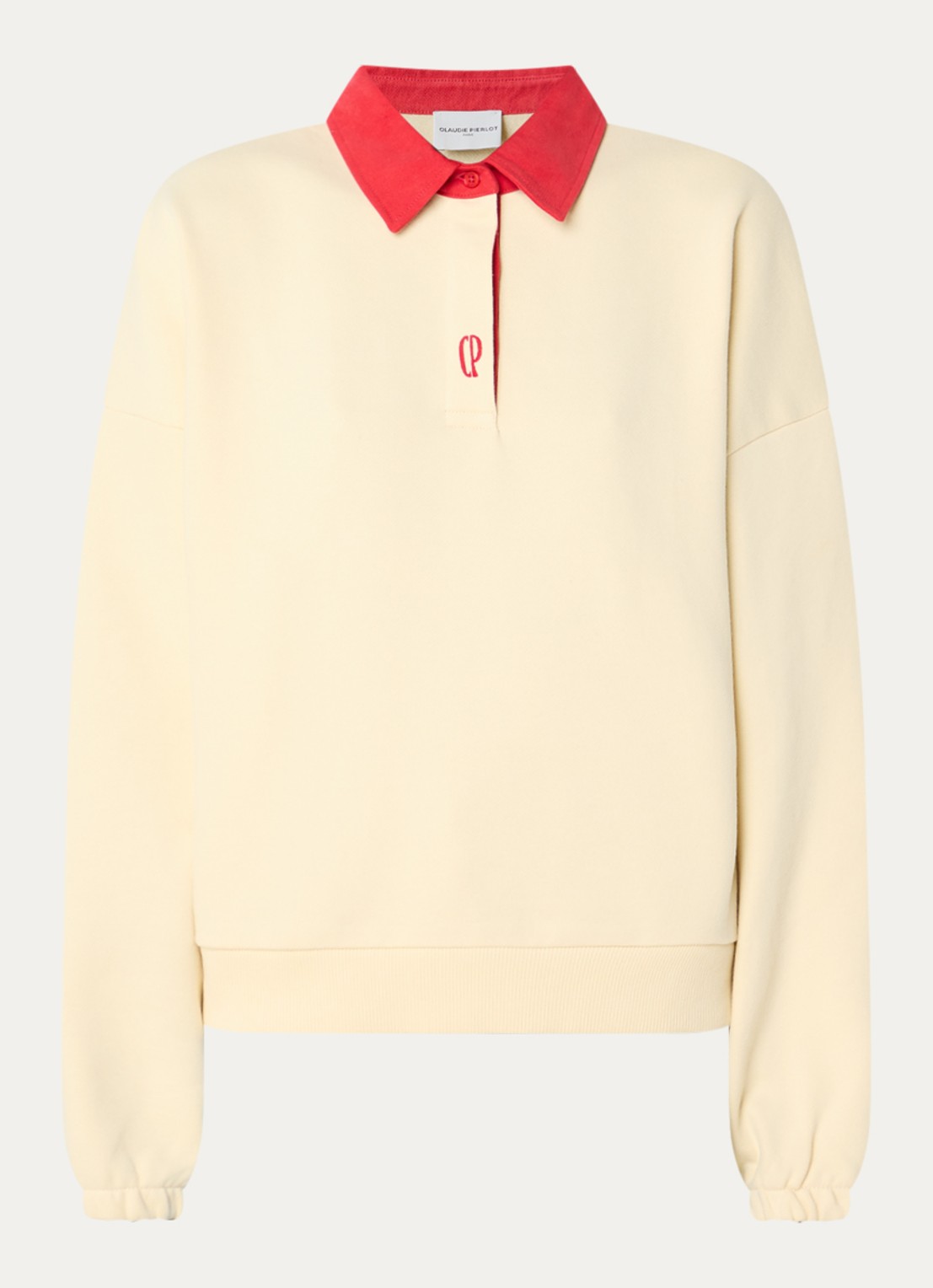 Claudie Pierlot Sweater met logoborduring en polokraag - voorkant lichtgeel