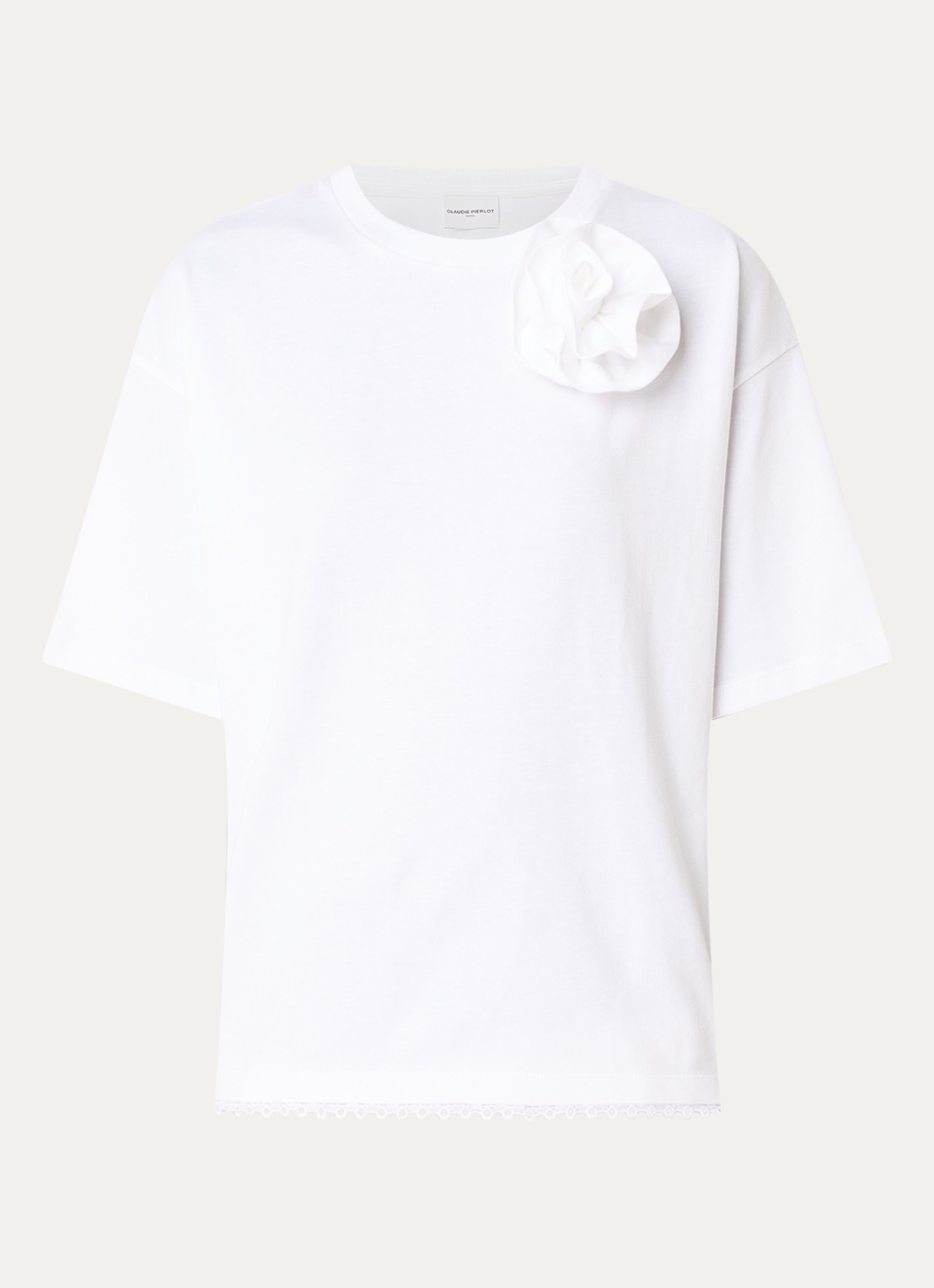 Claudie Pierlot T-shirt met ronde hals en geschulpte zoom - voorkant 3 gebroken wit