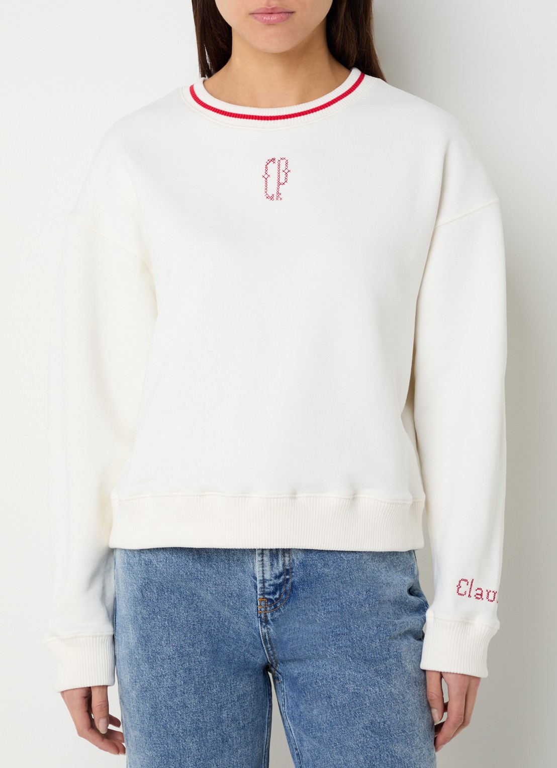 Claudie Pierlot Tako sweater met logoborduring - detail 4 gebroken wit