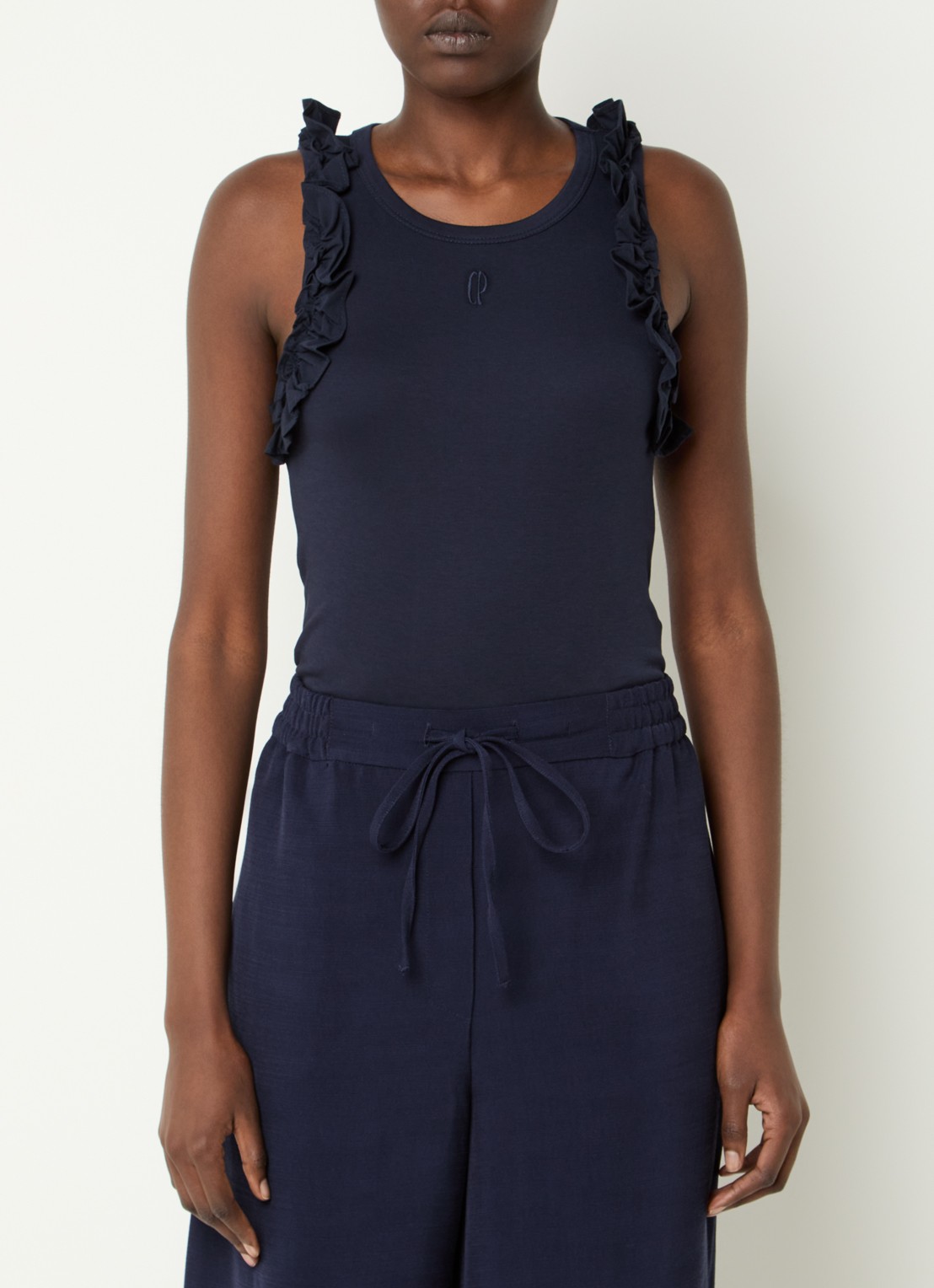 Claudie Pierlot Tanktop met ruches - detail donkerblauw