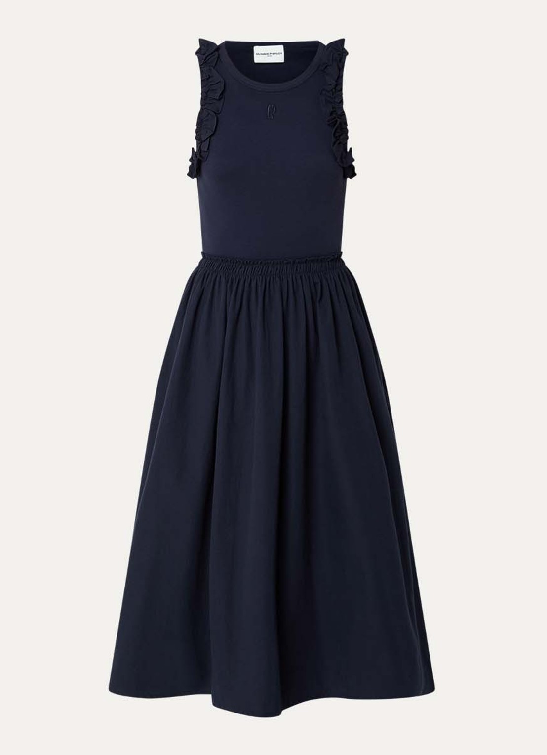 Claudie Pierlot Taprina maxi jurk met ruches - voorkant 3 donkerblauw