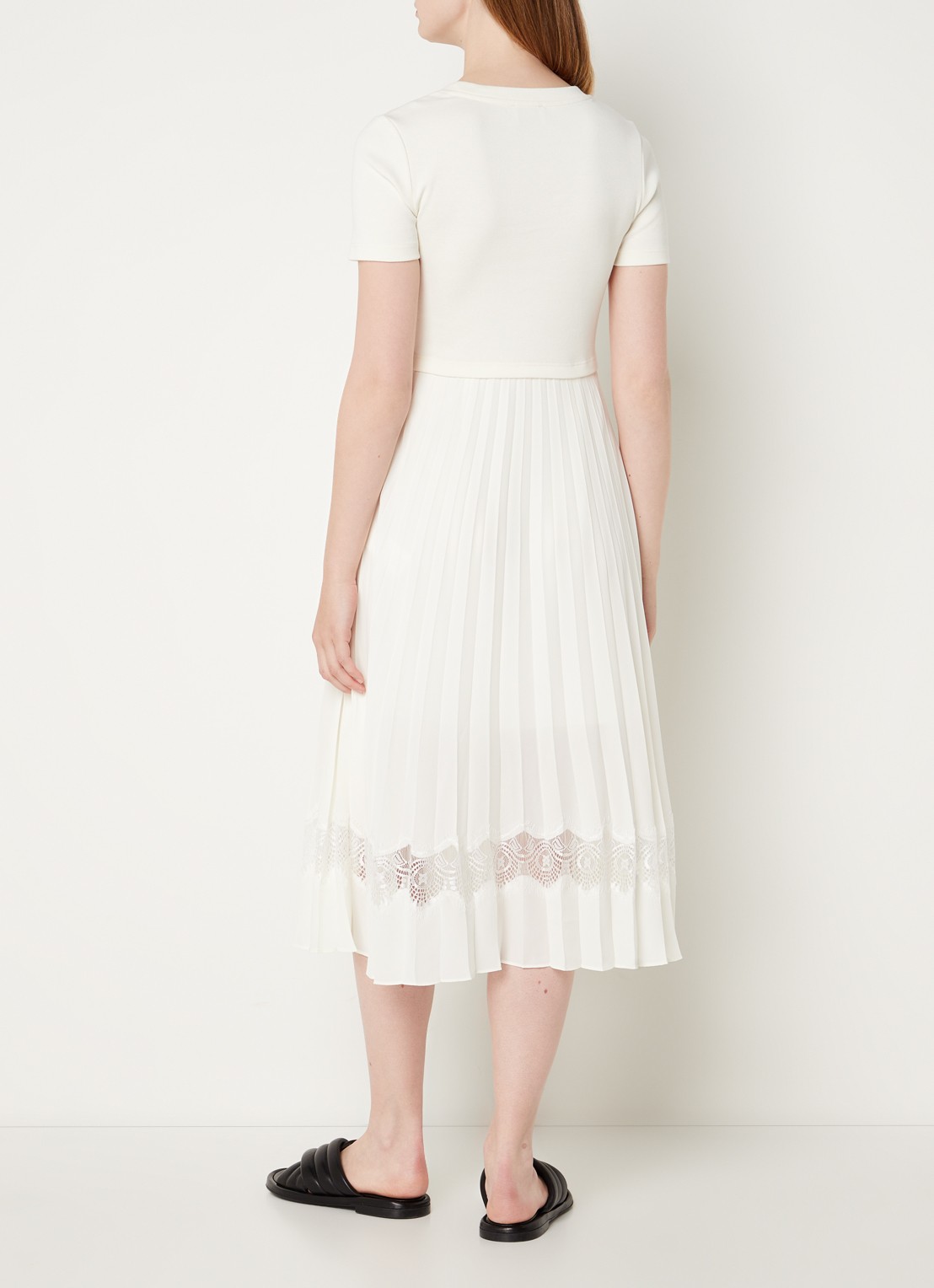 Claudie Pierlot Teli 2-in-1 midi jurk met opengewerkt detail - achterkant 4 gebroken wit