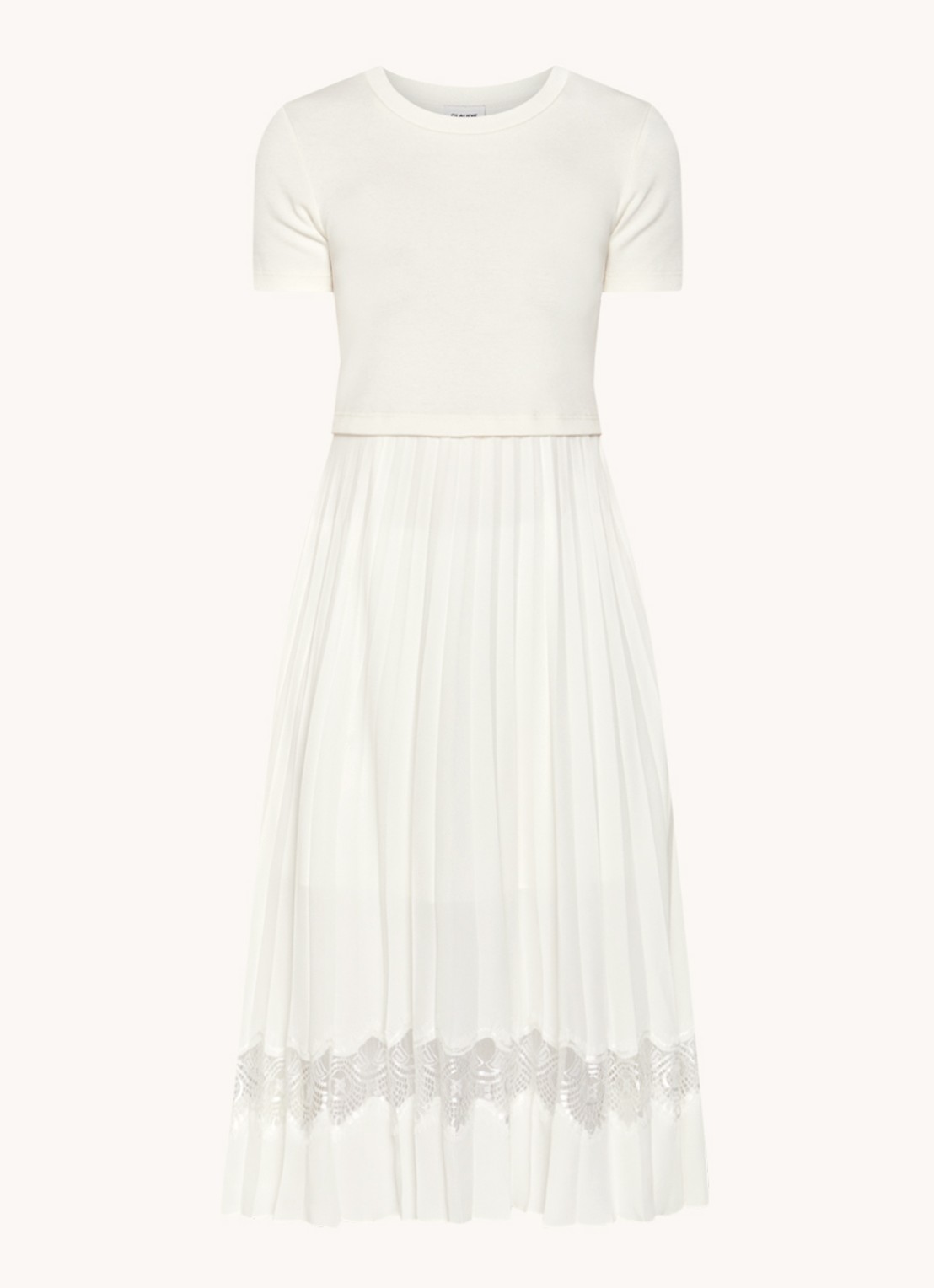 Claudie Pierlot Teli 2-in-1 midi jurk met opengewerkt detail - voorkant gebroken wit