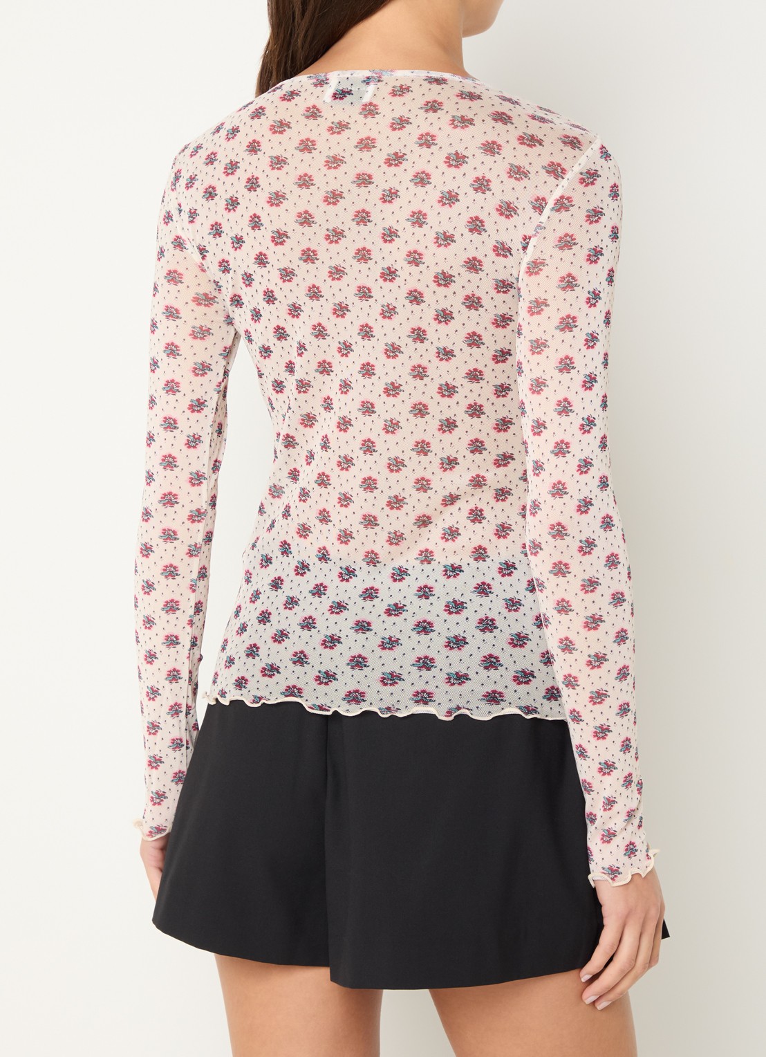 Claudie Pierlot Testy top van mesh met bloemenprint - achterkant beige