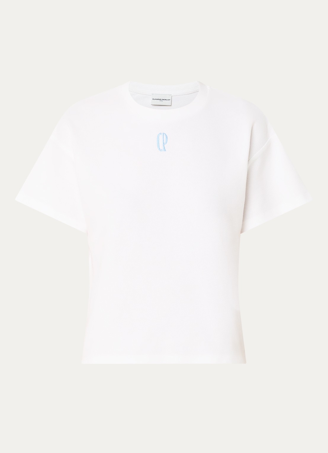 Claudie Pierlot Tomo T-shirt van piqué katoen met logoborduring - voorkant 2 gebroken wit