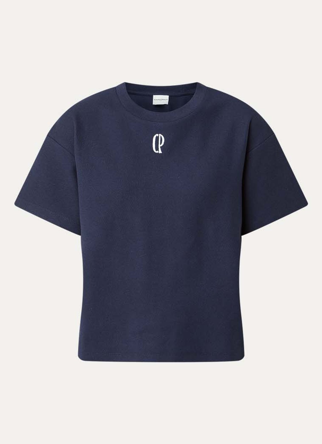Claudie Pierlot Tomo T-shirt van piqué katoen met logoborduring - voorkant 2 donkerblauw