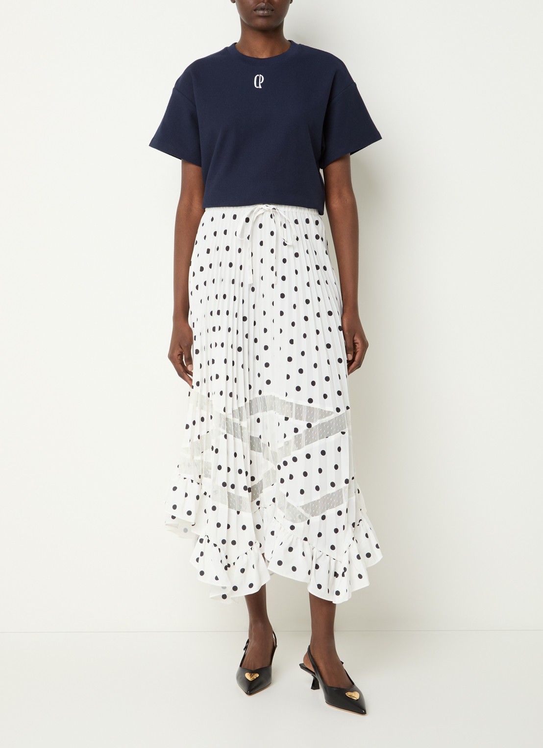 Claudie Pierlot Tomo T-shirt van piqué katoen met logoborduring - voorkant 3 donkerblauw