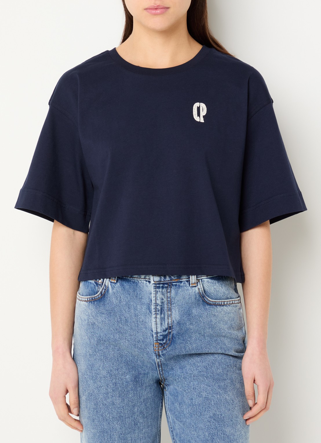 Claudie Pierlot Tonia T-shirt met logo - detail 4 donkerblauw