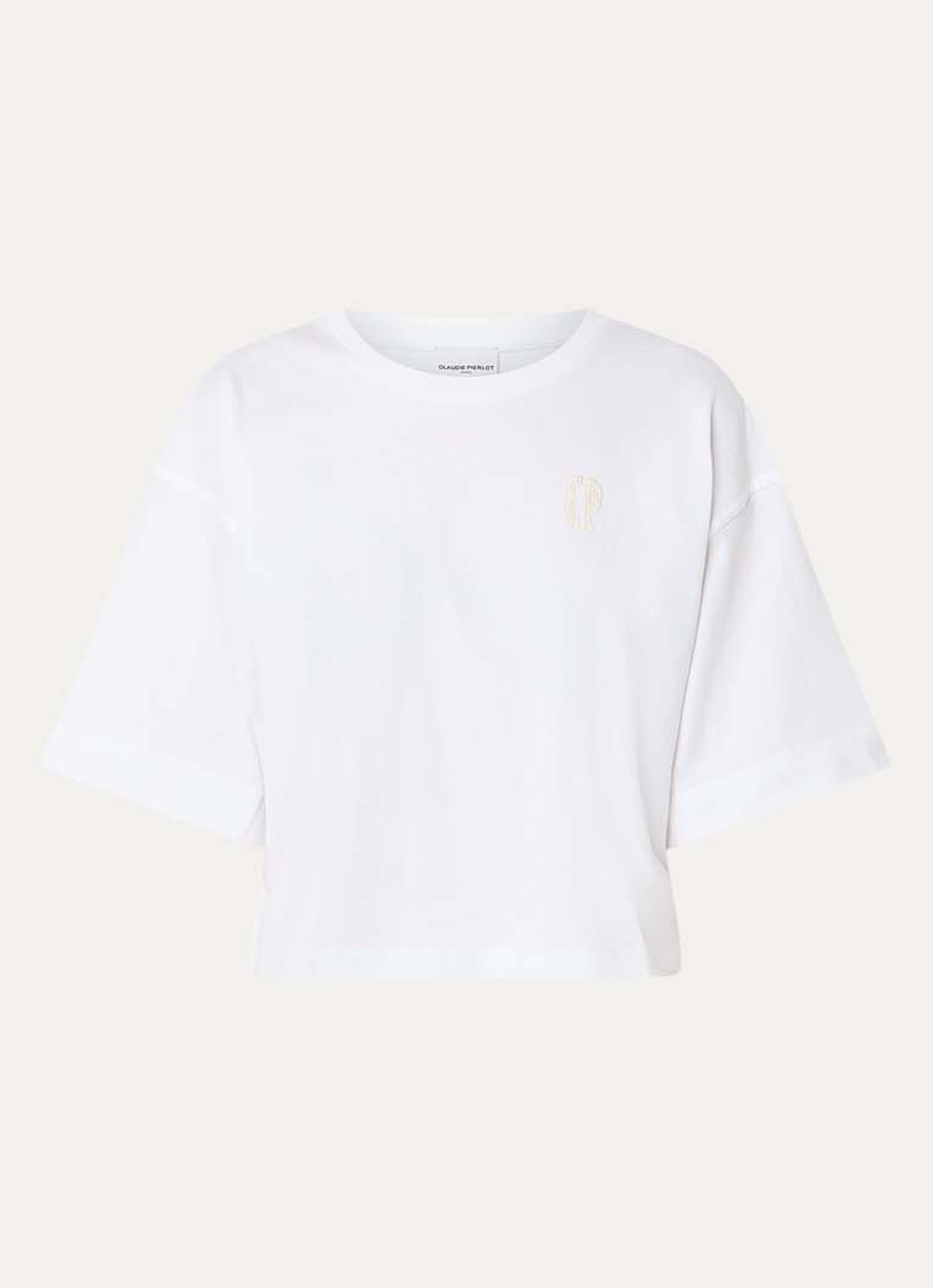 Claudie Pierlot Tonia T-shirt met logo - voorkant 3 gebroken wit
