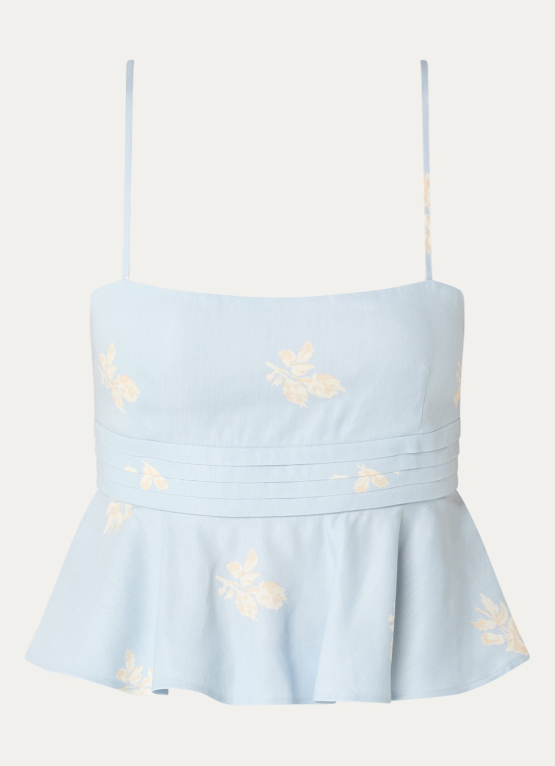 Claudie Pierlot Top in linnenblend en bloemenprint - voorkant lichtblauw