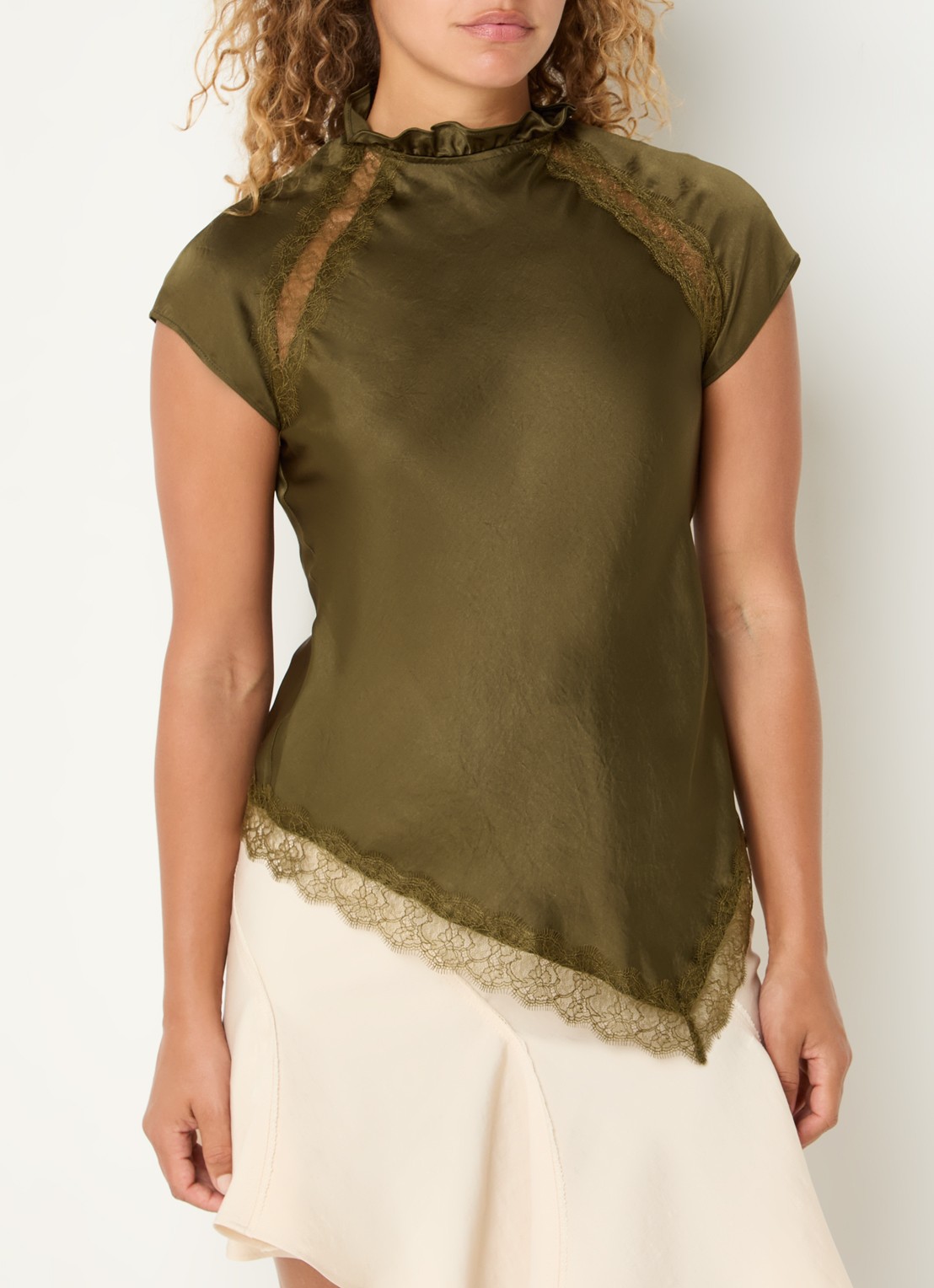 Claudie Pierlot Top met details van kant - detail 3 bronsgroen