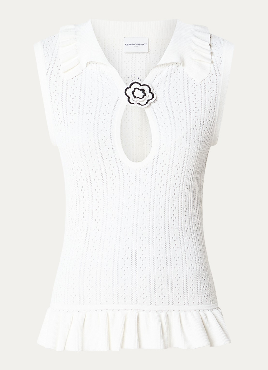 Claudie Pierlot Top met opengewerkt dessin en cut-out detail - voorkant 3 gebroken wit