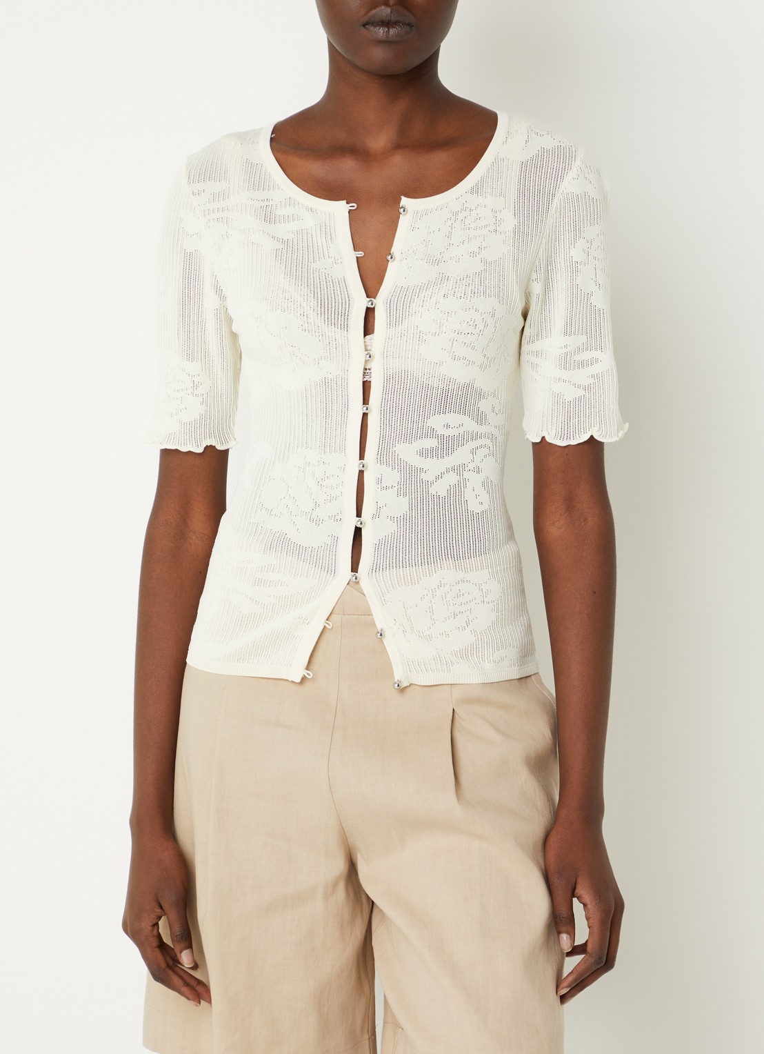 Claudie Pierlot Top met opengewerkt dessin  - detail 3 gebroken wit