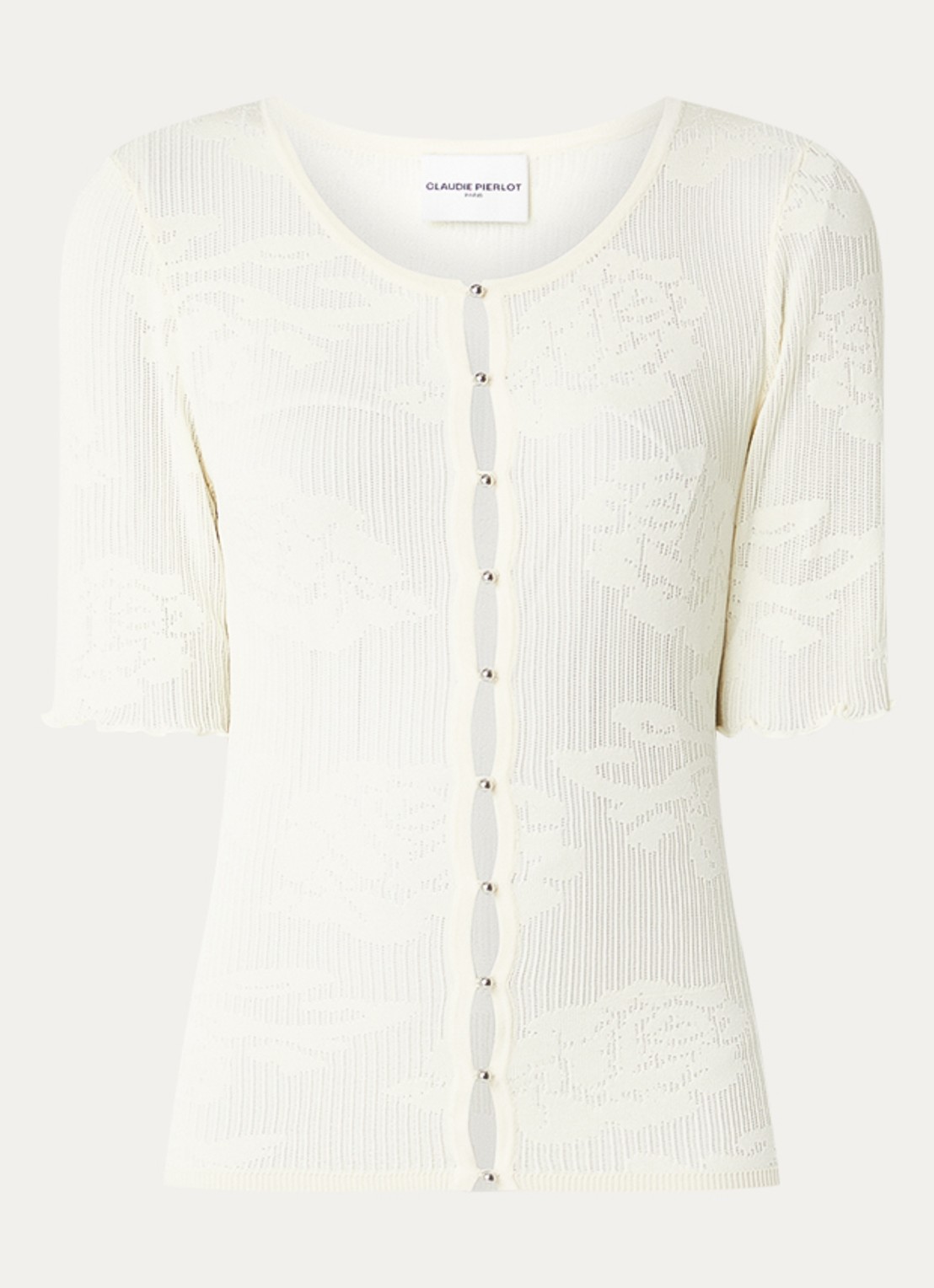 Claudie Pierlot Top met opengewerkt dessin  - voorkant gebroken wit