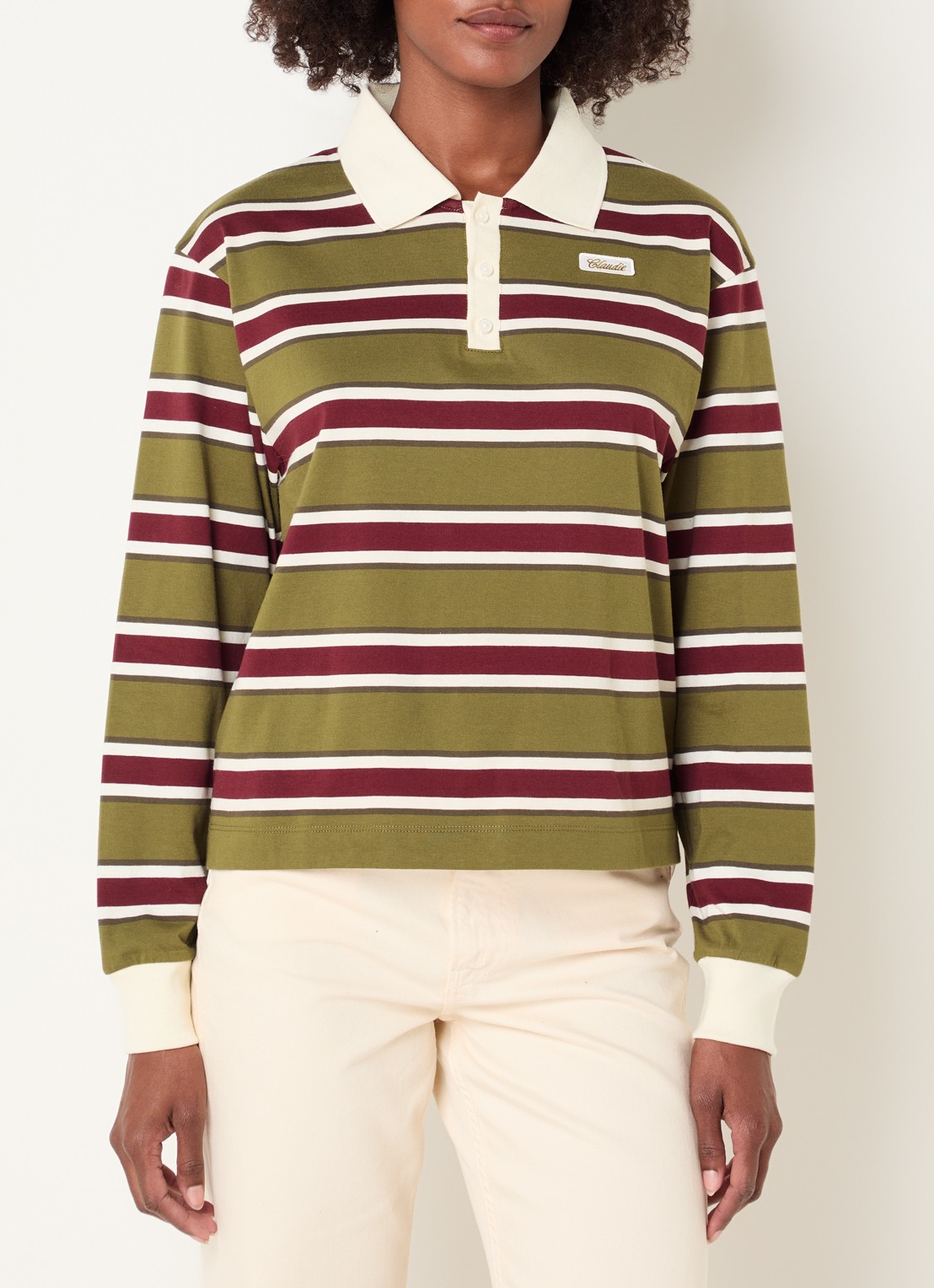 Claudie Pierlot Top met streepprint en kraag - detail mosgroen