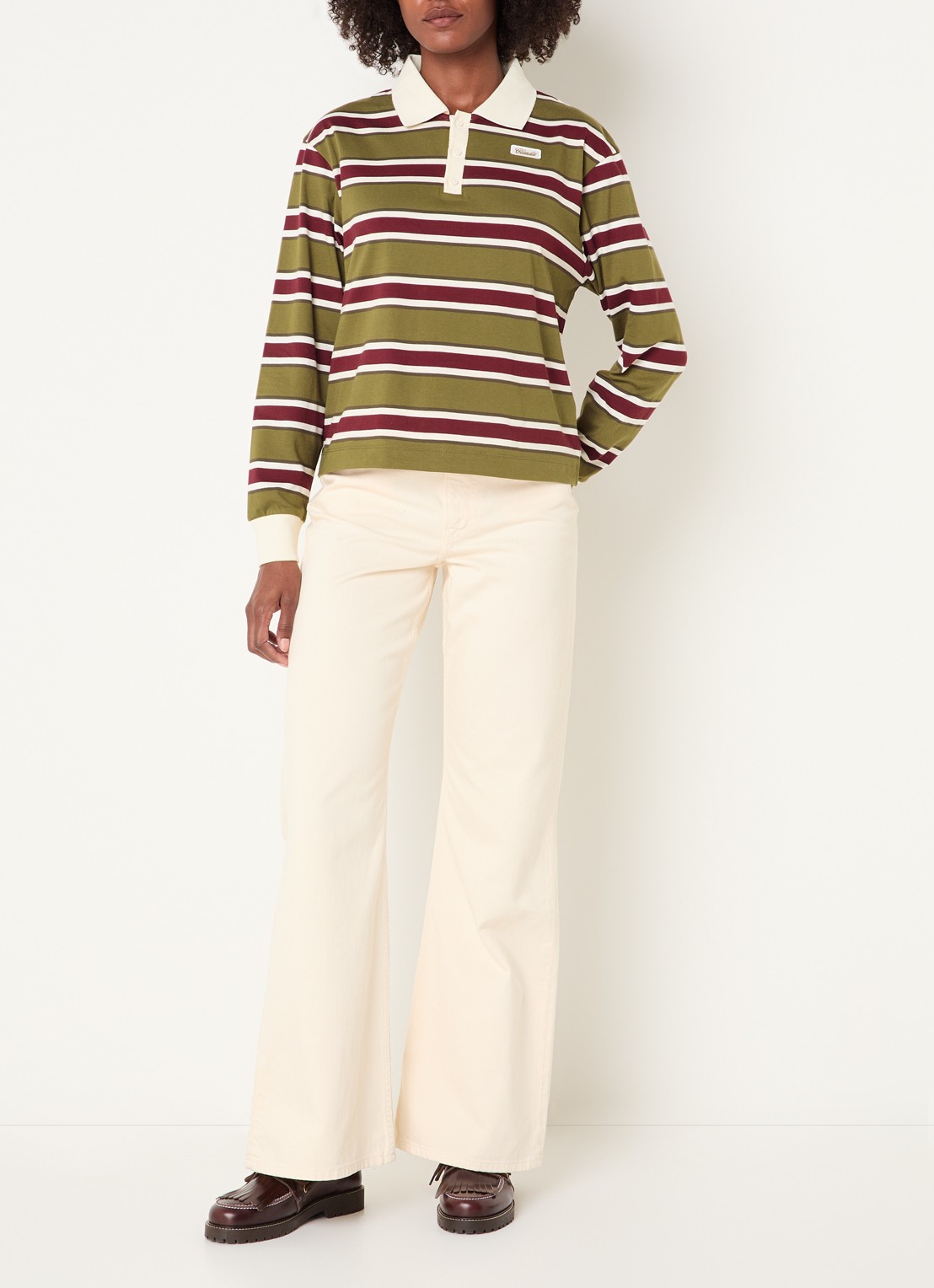 Claudie Pierlot Top met streepprint en kraag - voorkant 4 mosgroen