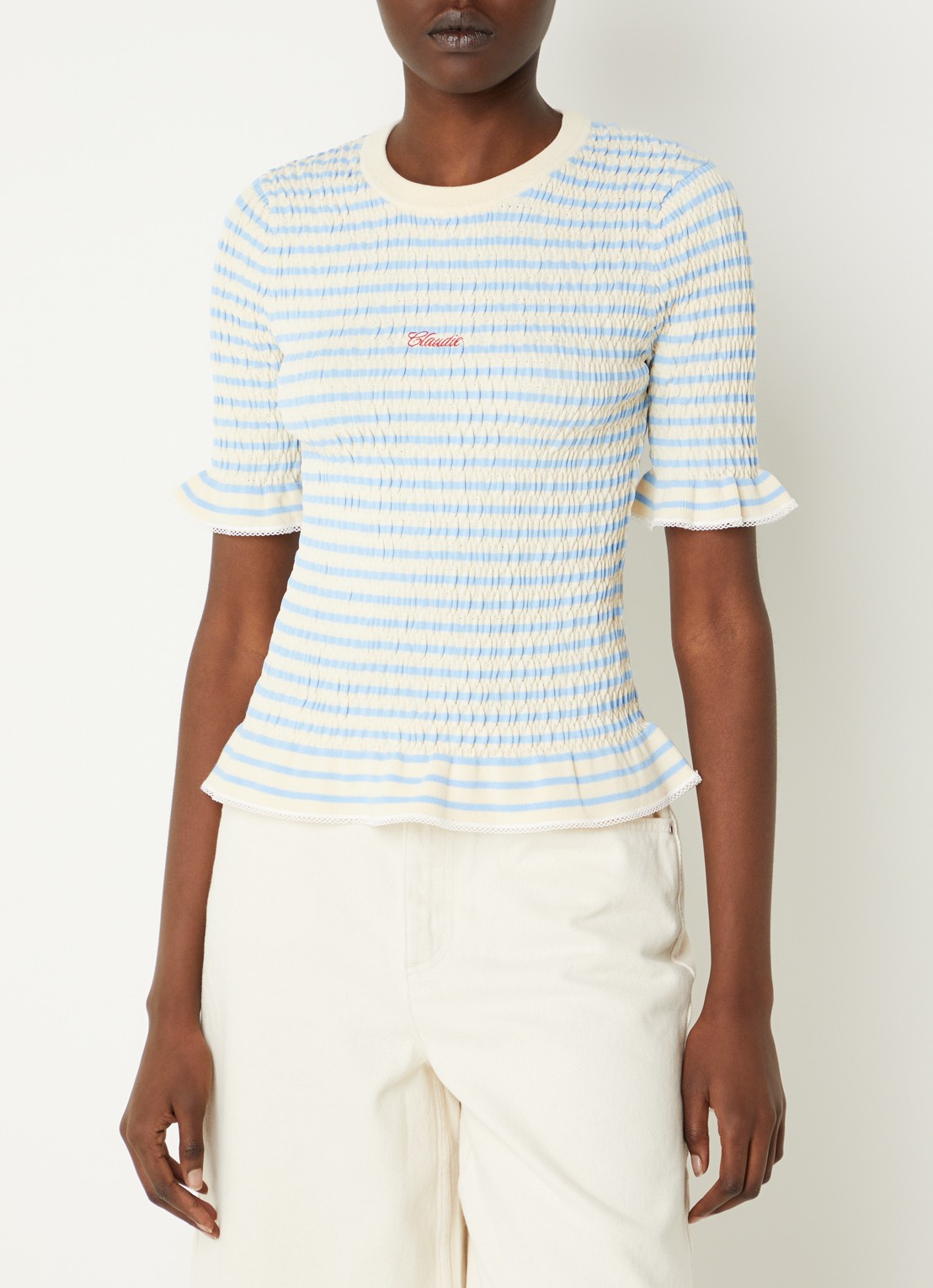 Claudie Pierlot Top met streepprint - detail 4 blauw