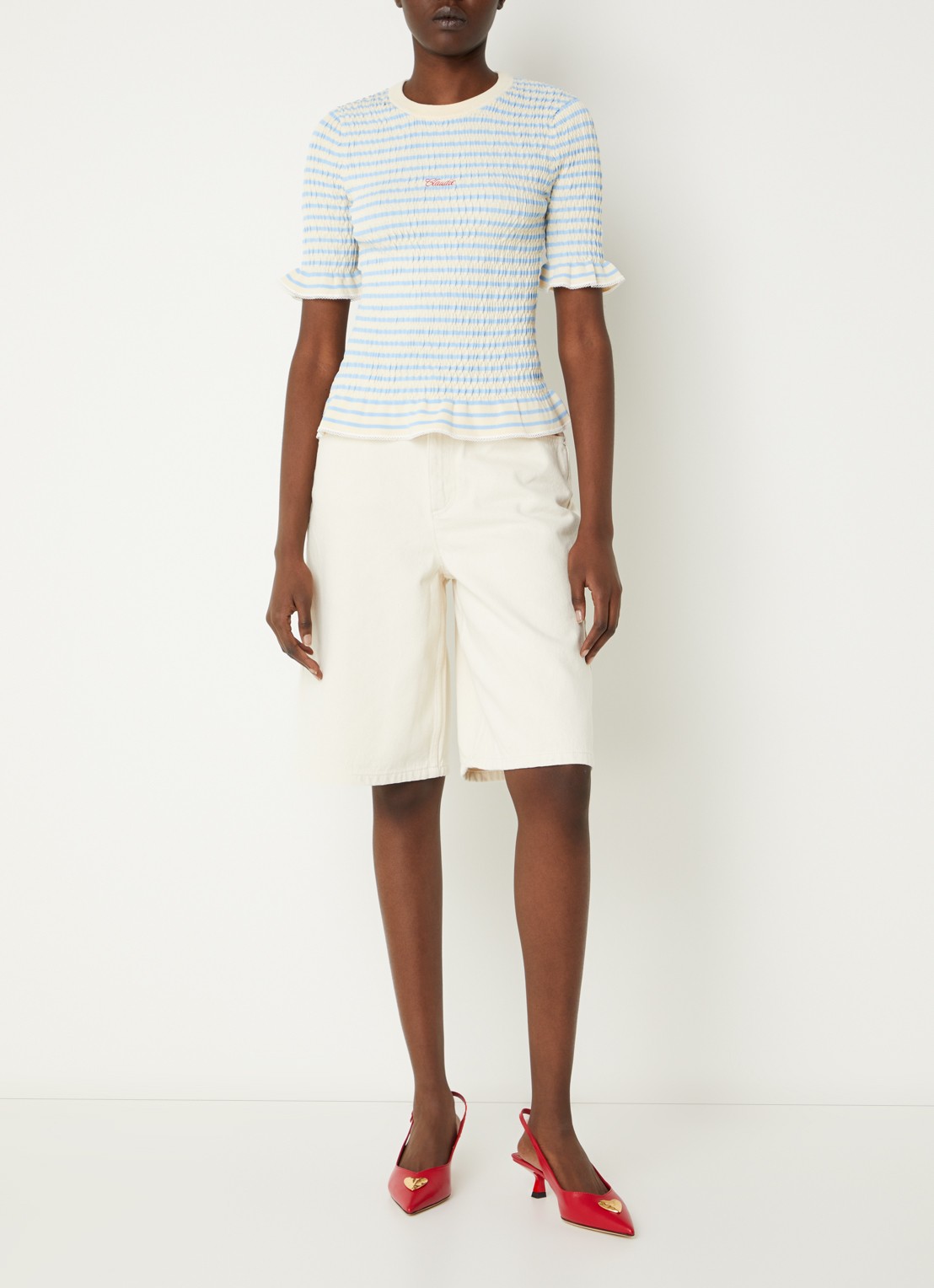 Claudie Pierlot Top met streepprint - voorkant 2 blauw