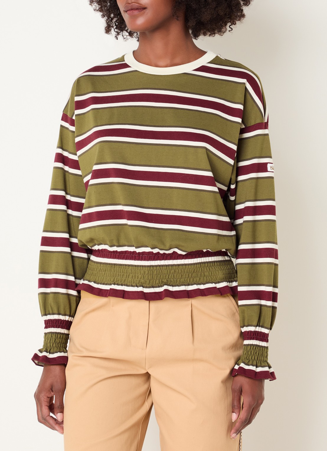 Claudie Pierlot Top met streepprint - detail 4 mosgroen