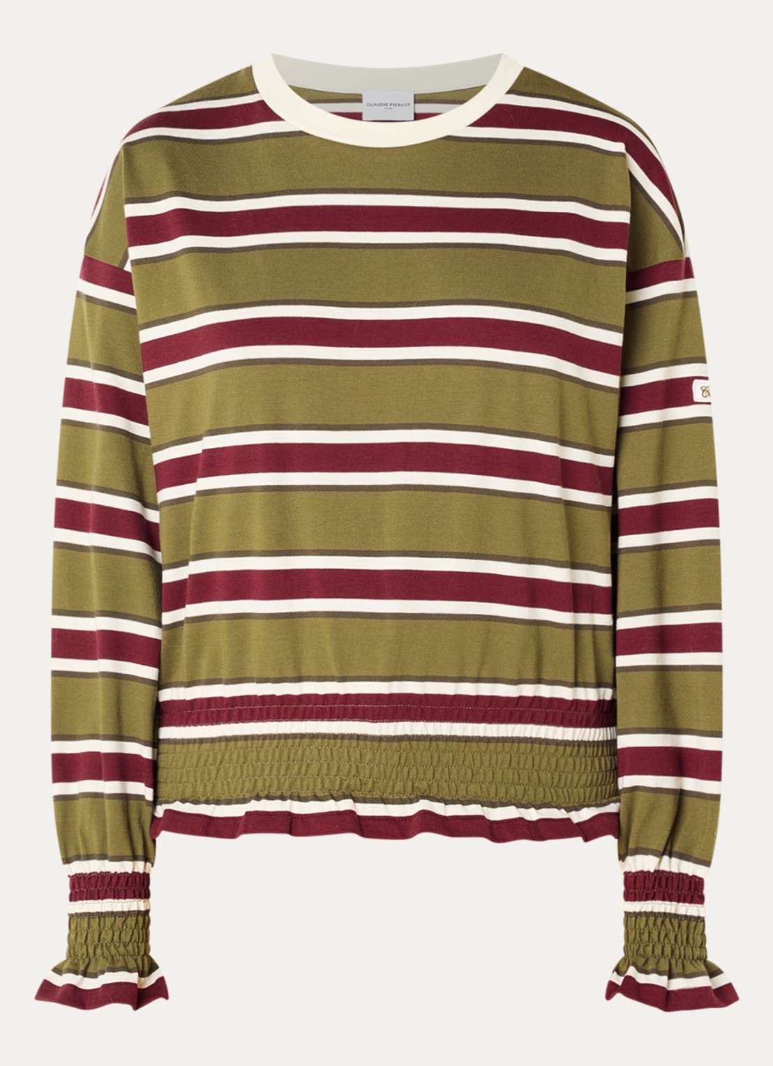 Claudie Pierlot Top met streepprint - voorkant 2 mosgroen