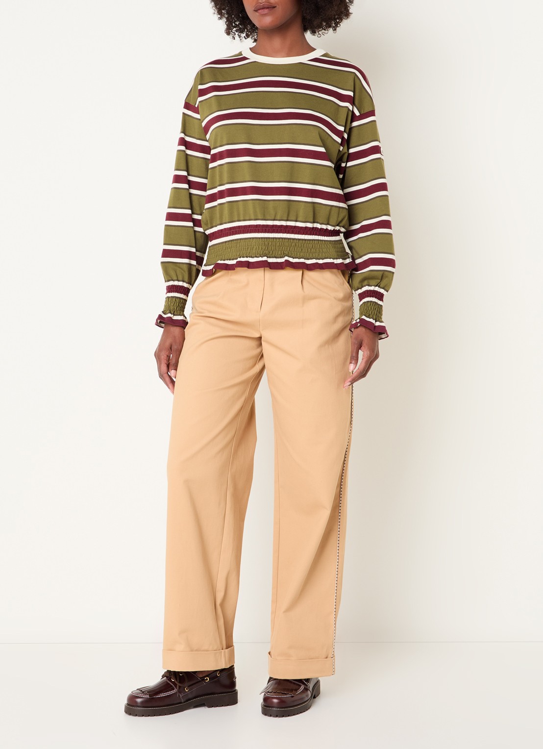 Claudie Pierlot Top met streepprint - voorkant 3 mosgroen