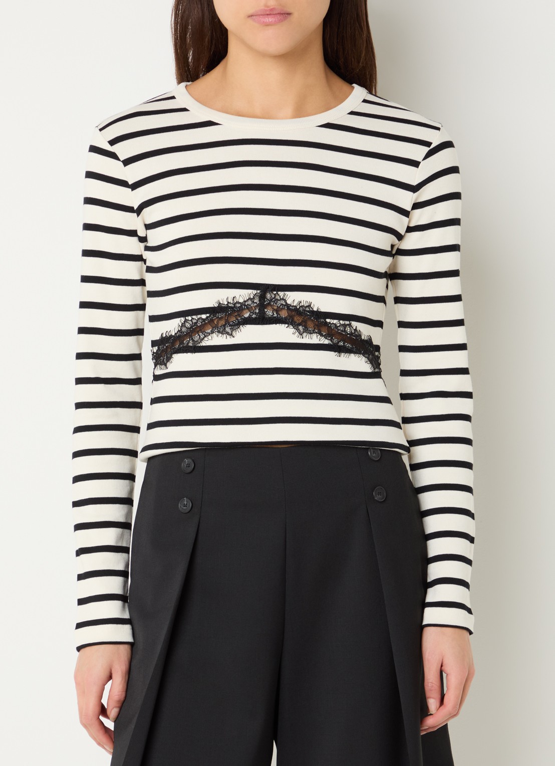 Claudie Pierlot Tracya top met streepprint en rugdecolleté - achterkant 3 gebroken wit