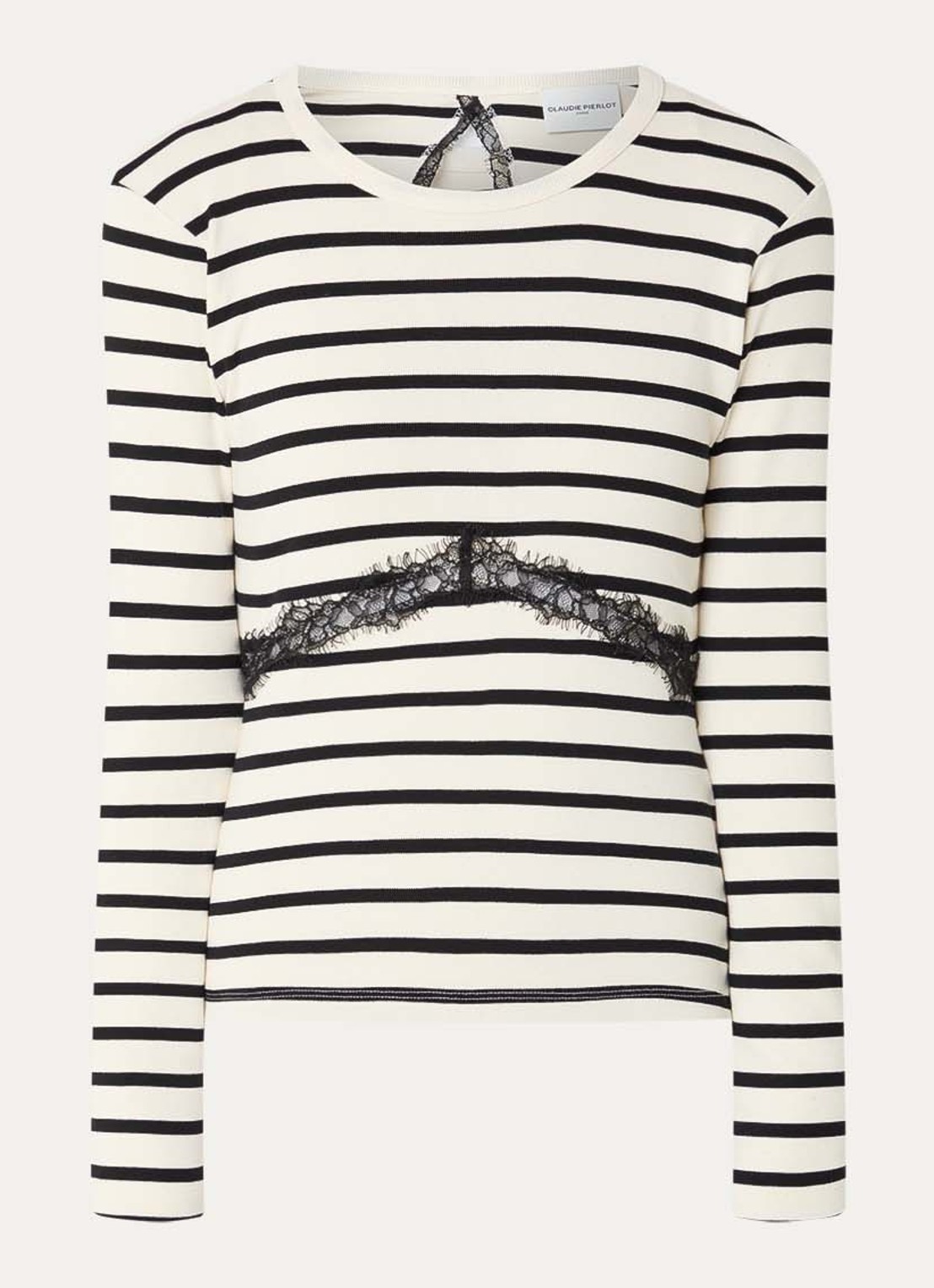 Claudie Pierlot Tracya top met streepprint en rugdecolleté - voorkant gebroken wit