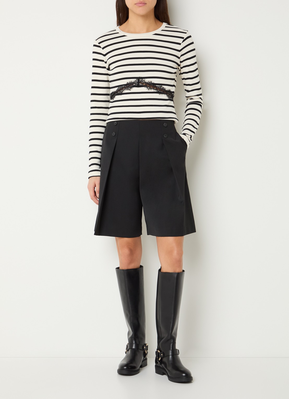 Claudie Pierlot Tracya top met streepprint en rugdecolleté - voorkant 2 gebroken wit