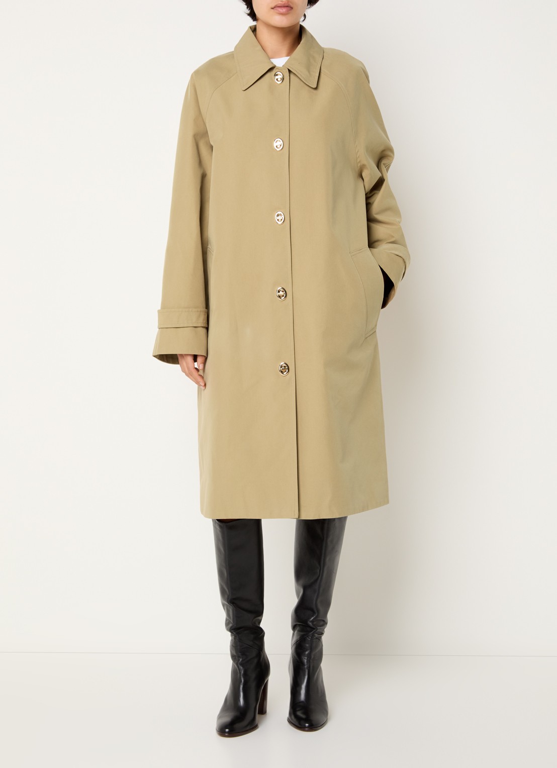 Claudie Pierlot Trenchcoat met steekzakken - voorkant 4 mosterd