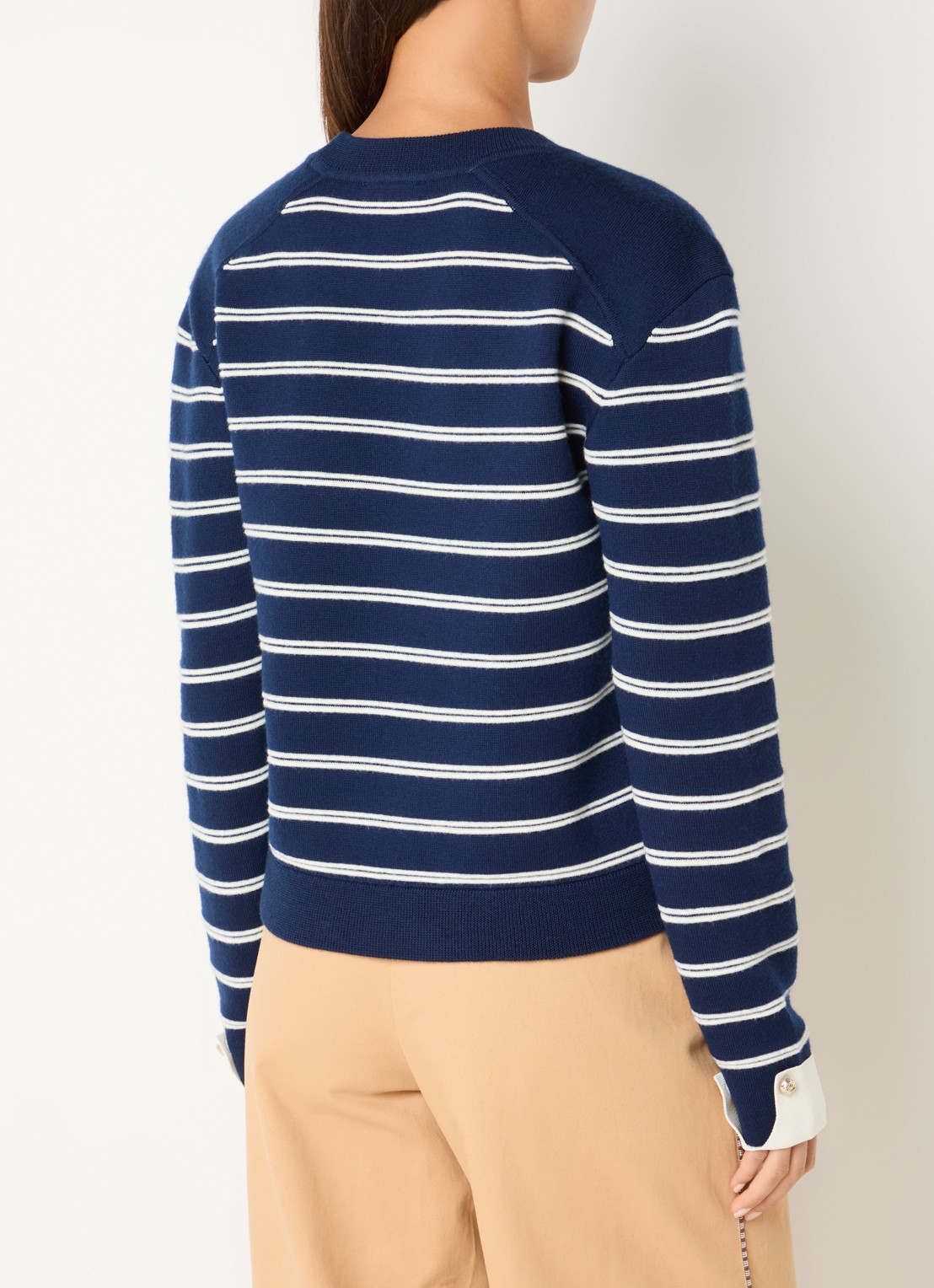 Claudie Pierlot Trui in wolblend met ingebreide streepprint  - achterkant donkerblauw