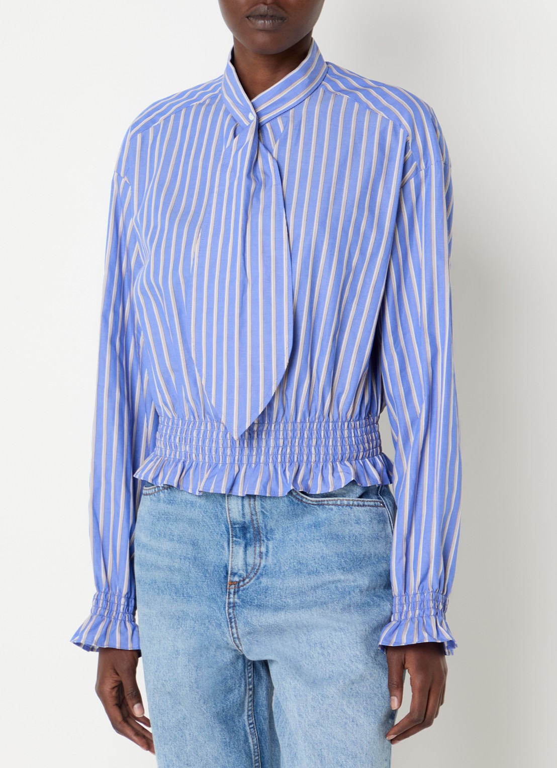 Claudie Pierlot Tuniek met smockwerk en streepprint - detail blauw