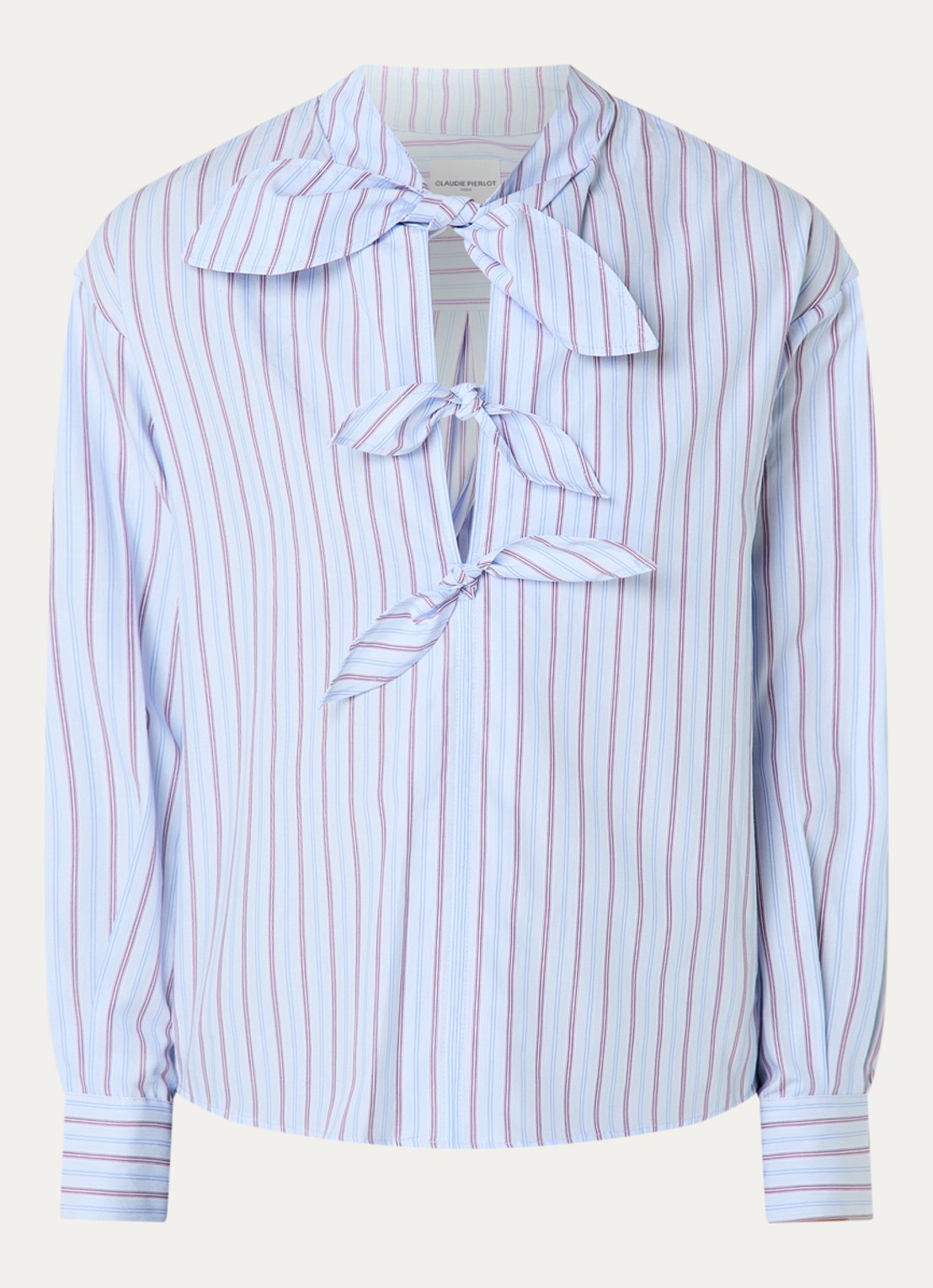 Claudie Pierlot Tuniek met streepprint en strikdetail - voorkant 3 lichtblauw