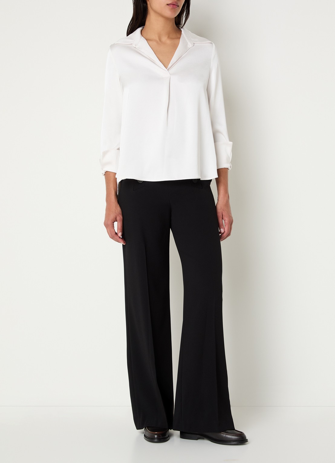 Claudie Pierlot Tuniek van satijn met V-hals - voorkant 2 creme