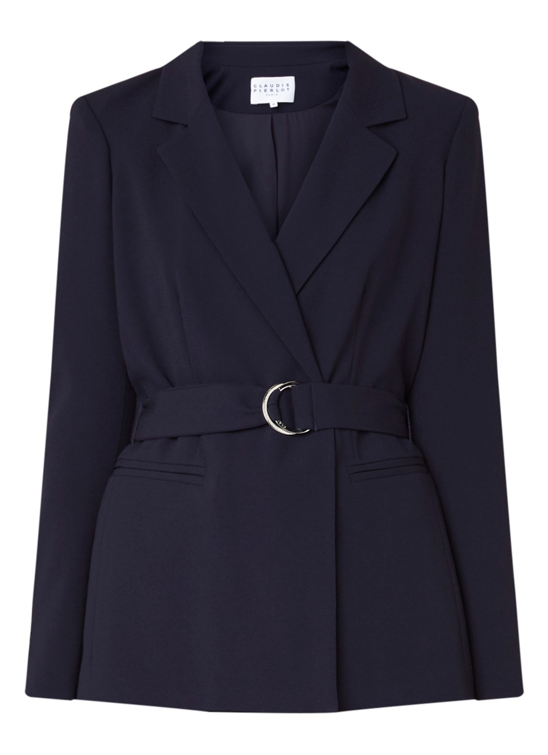 Claudie Pierlot Valayah blazer met steekzakken en ceintuur - voorkant donkerblauw