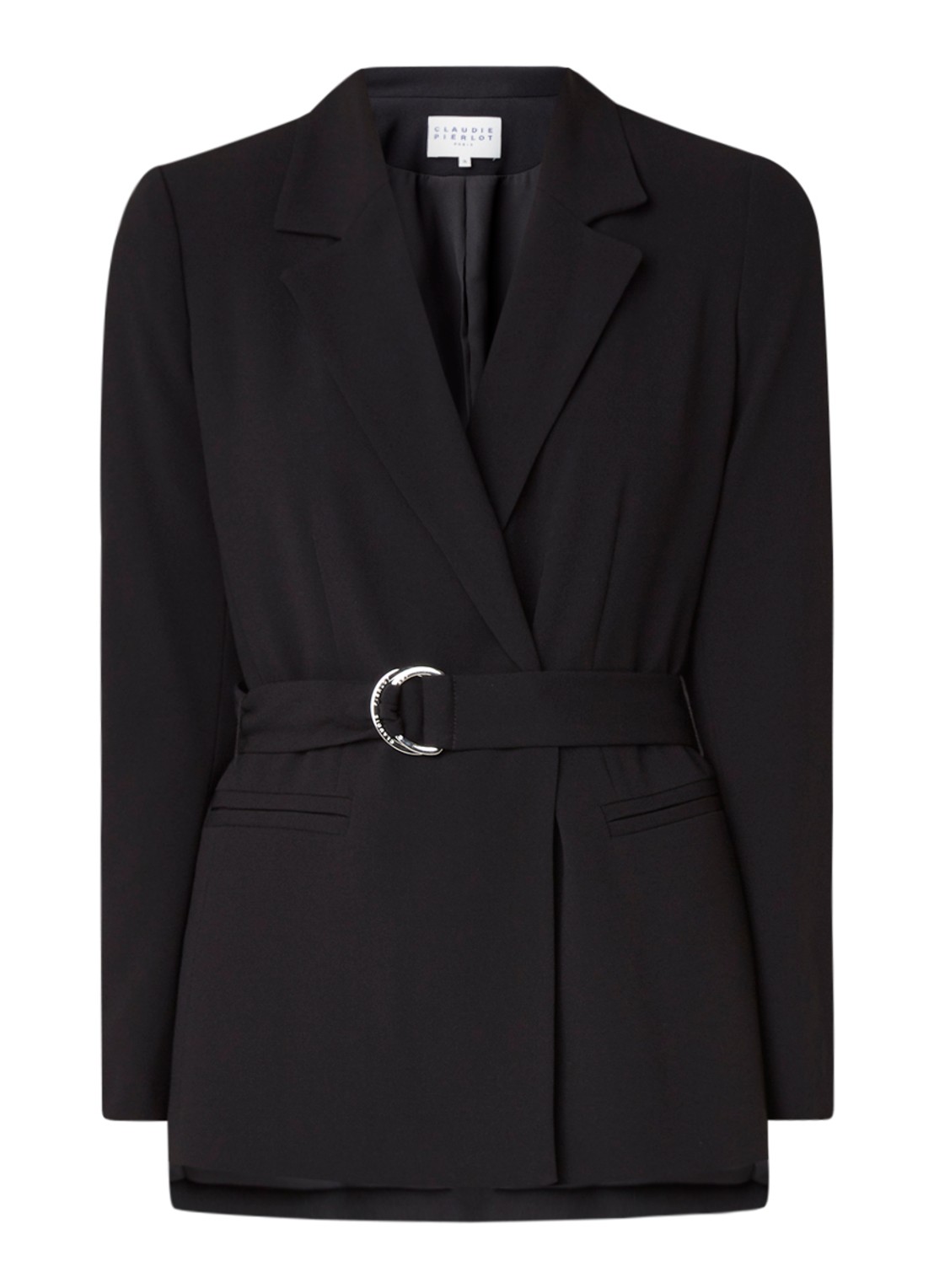 Claudie Pierlot Valayah blazer met steekzakken en ceintuur - voorkant 2 zwart
