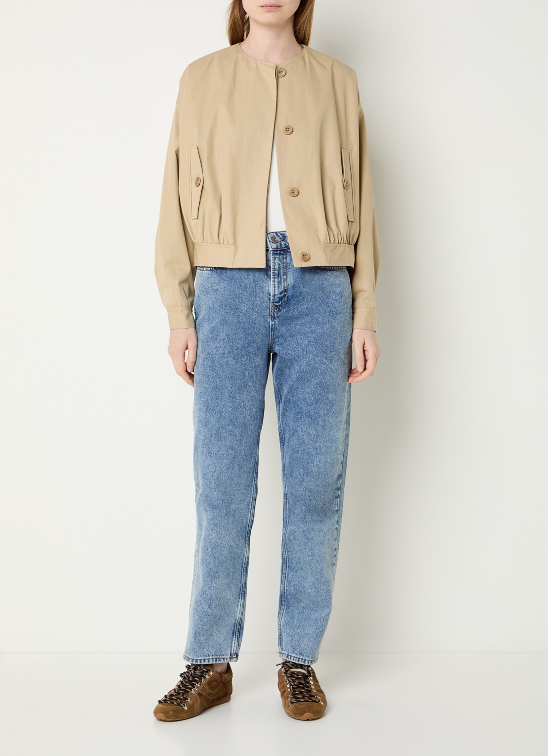 Claudie Pierlot Vally bomberjack met sjaalkraag - voorkant 3 zand