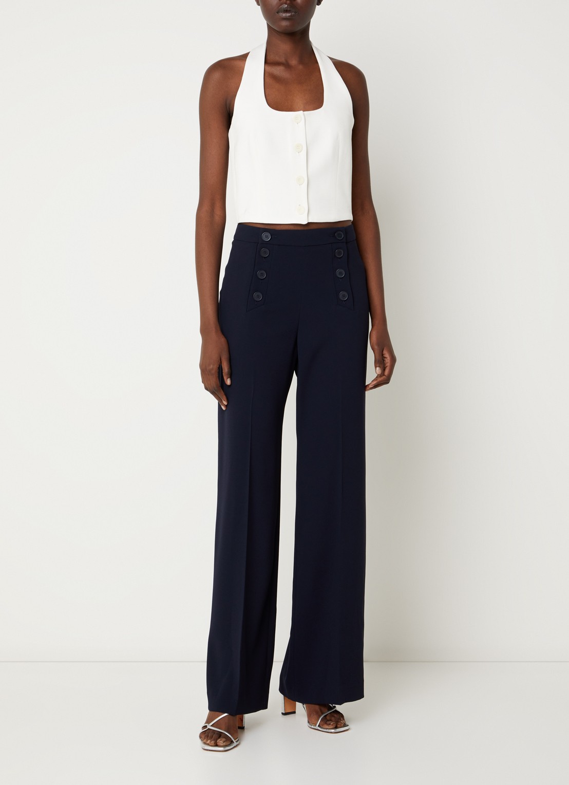 Claudie Pierlot Valmy crop top  - voorkant 4 gebroken wit