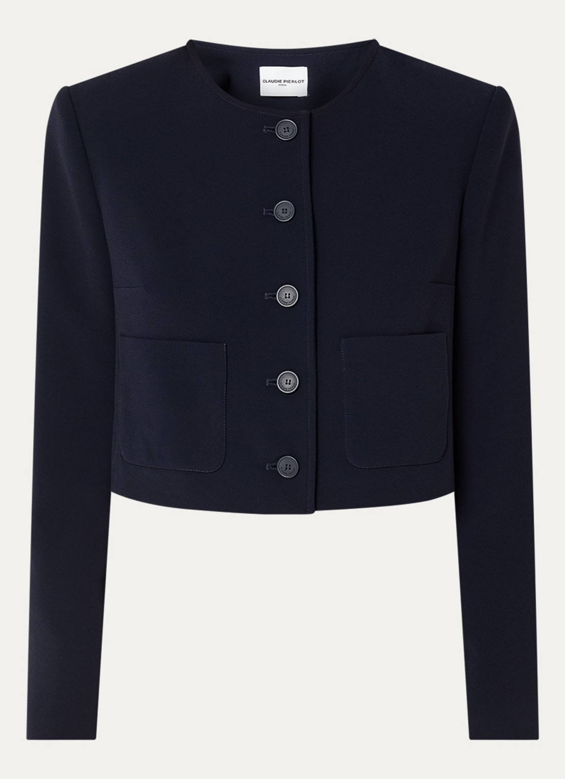 Claudie Pierlot Vanilleter cropped jack met opgestikte zakken - voorkant 3 donkerblauw