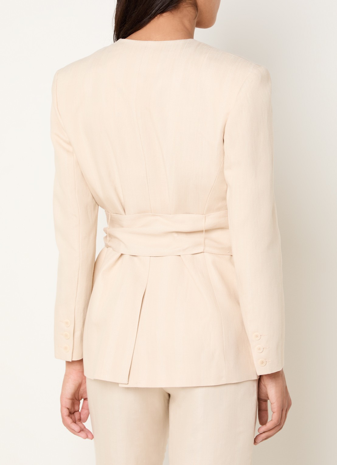 Claudie Pierlot Vassila blazer in linnenblend met ceintuur - achterkant creme
