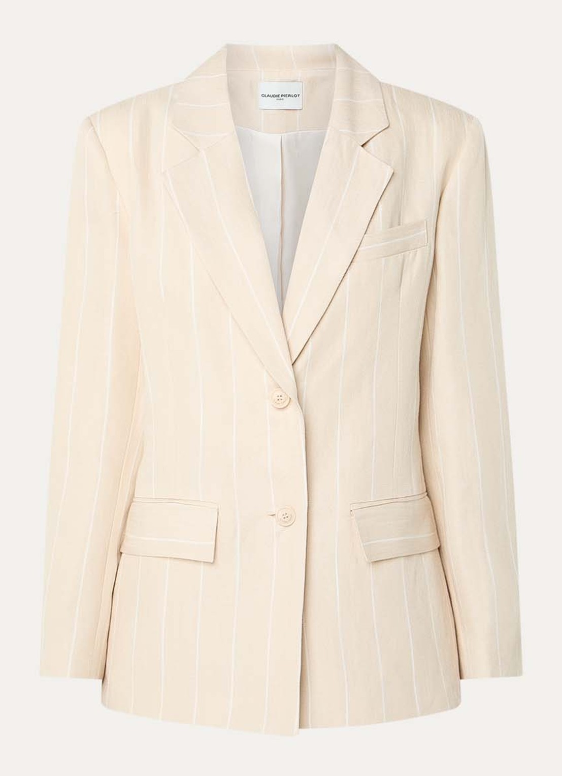 Claudie Pierlot Vayanarayee blazer in linnenblend met streepprint - voorkant 2 beige