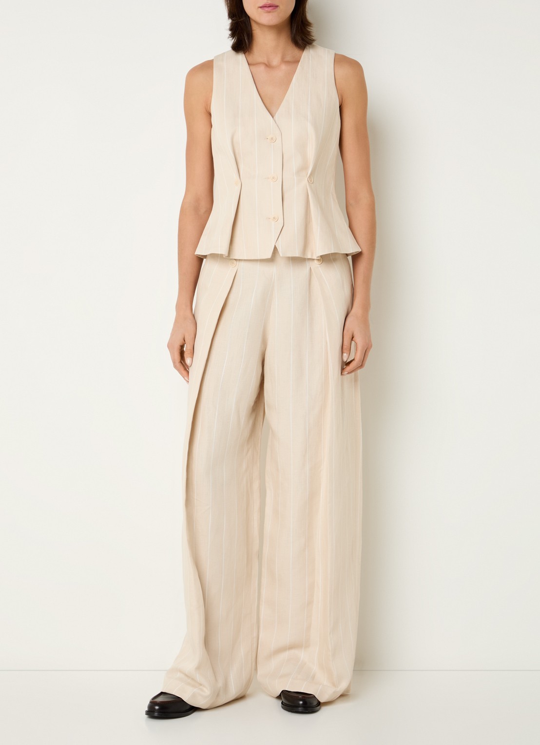 Claudie Pierlot Velitarayee gilet met streepprint - voorkant 3 creme