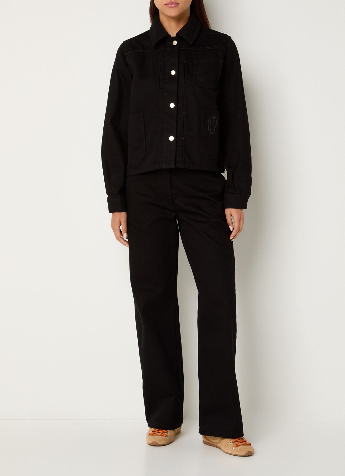 Claudie Pierlot Verona spijkerjas met borstzak - voorkant 3 zwart