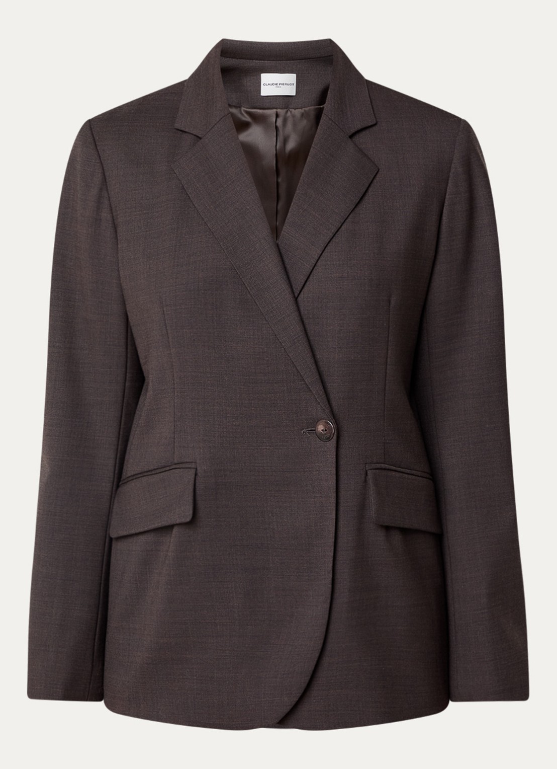 Claudie Pierlot Villagabis blazer in wolblend met klepzakken - voorkant donkerbruin