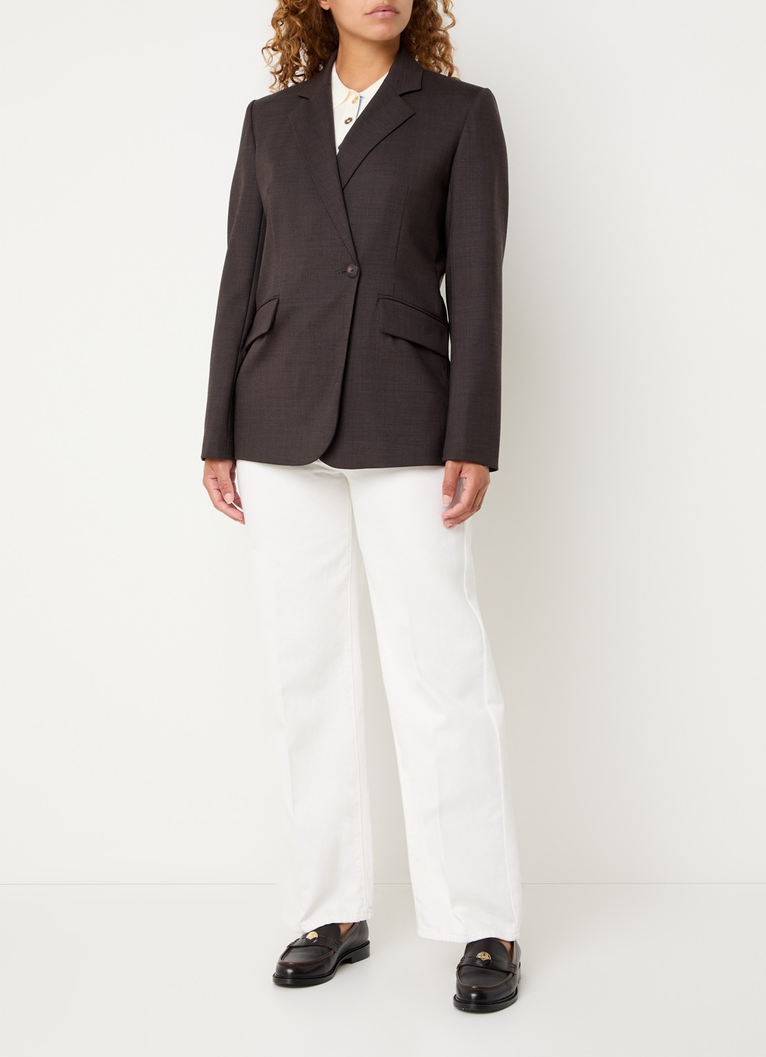 Claudie Pierlot Villagabis blazer in wolblend met klepzakken - voorkant 2 donkerbruin