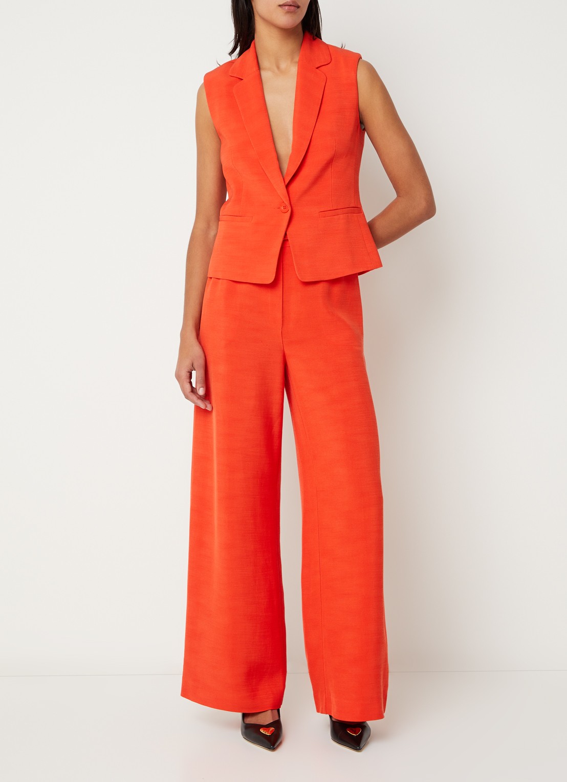 Claudie Pierlot Ville gilet met rug decolleté - voorkant 3 oranjerood