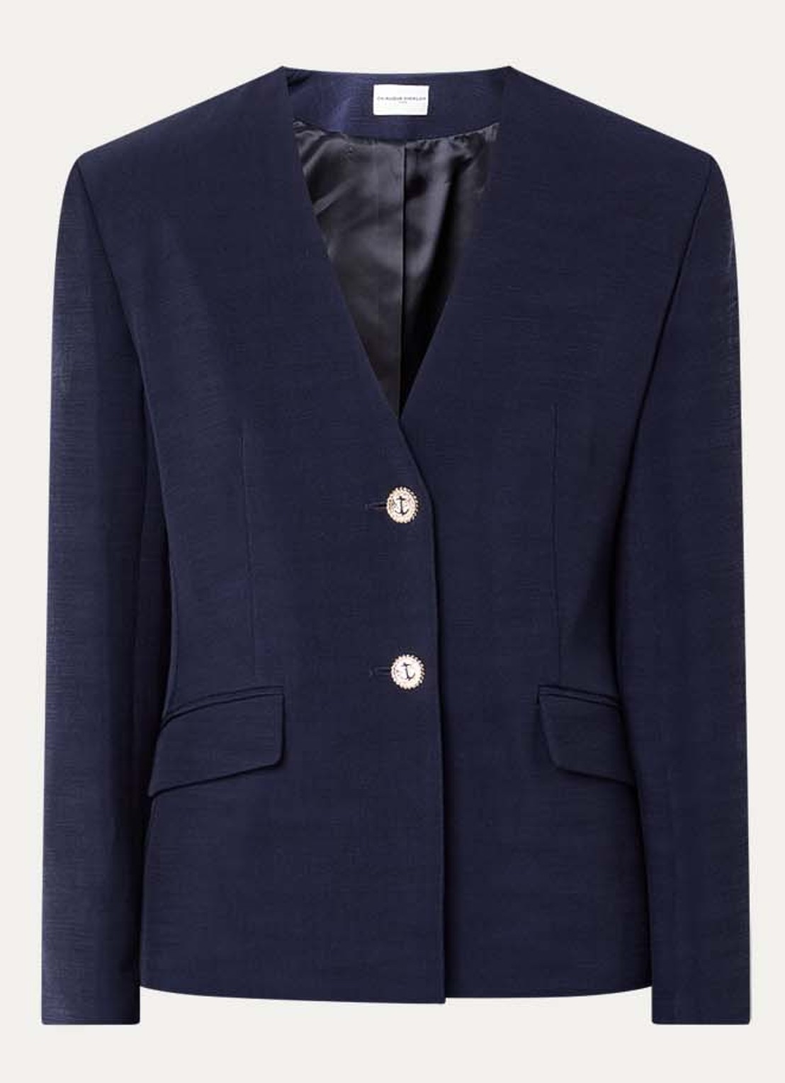 Claudie Pierlot Virgo blazer met schoudervulling en klepzakken - voorkant 2 donkerblauw