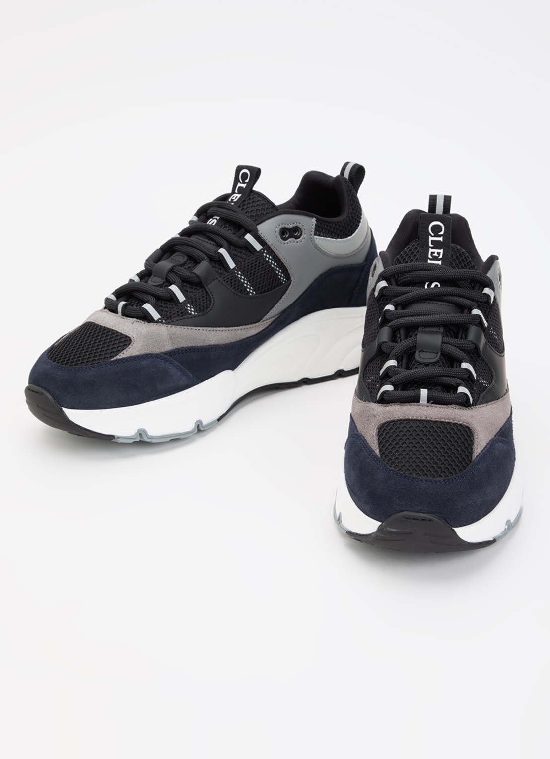 Cleens Aero Runner sneaker met suède details - detail donkerblauw